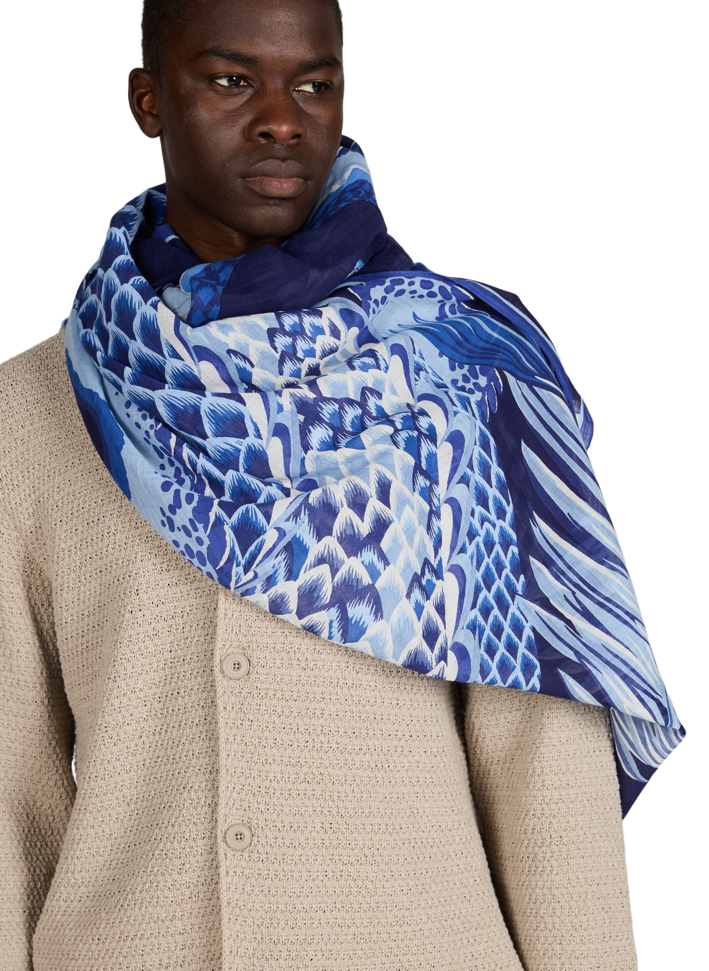 Echarpe imprimée Croco en coton INOUI EDITIONS Bleu