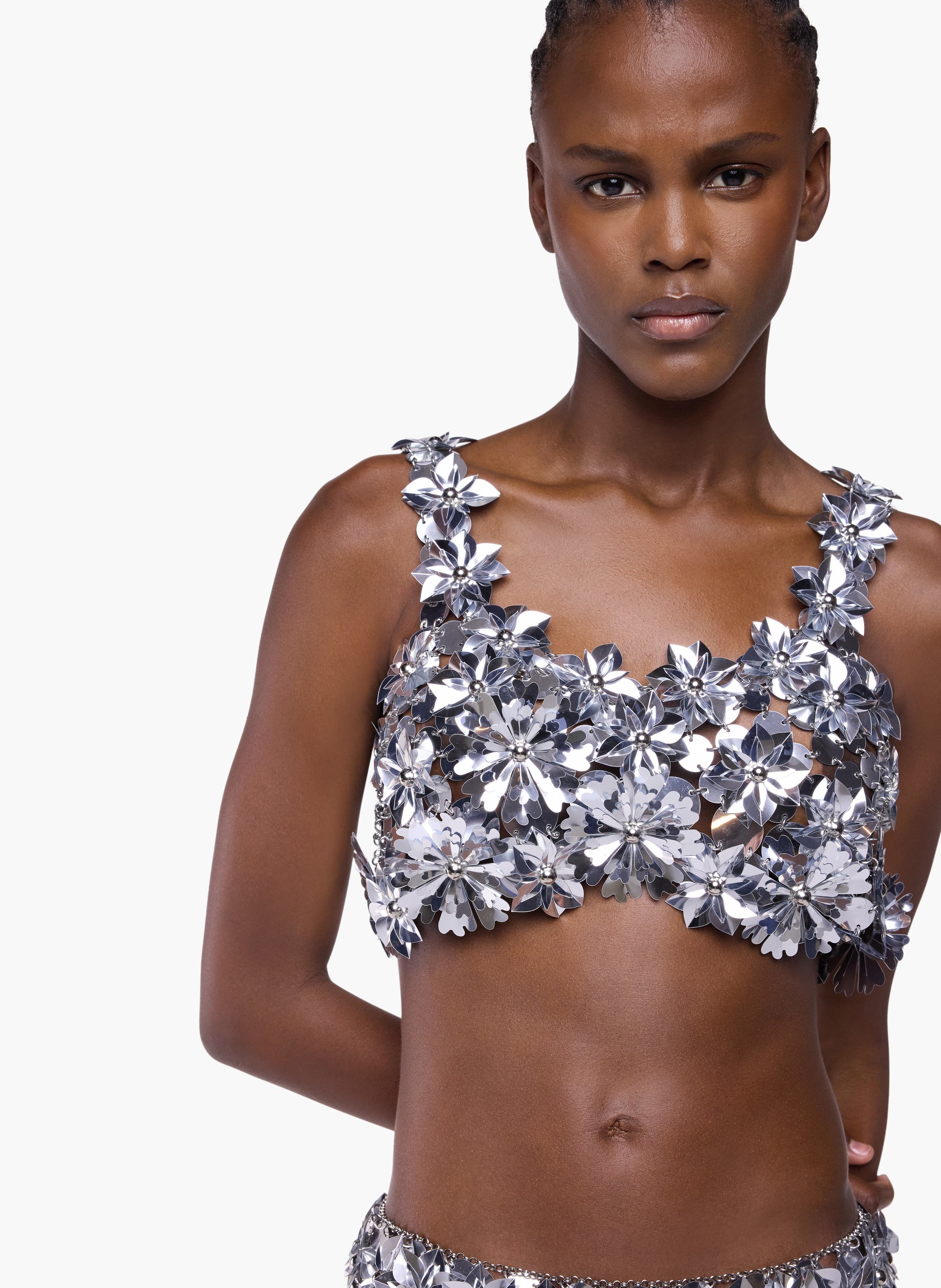 Brassière sans manches en assemblage avec détails de fleurs RABANNE Argent