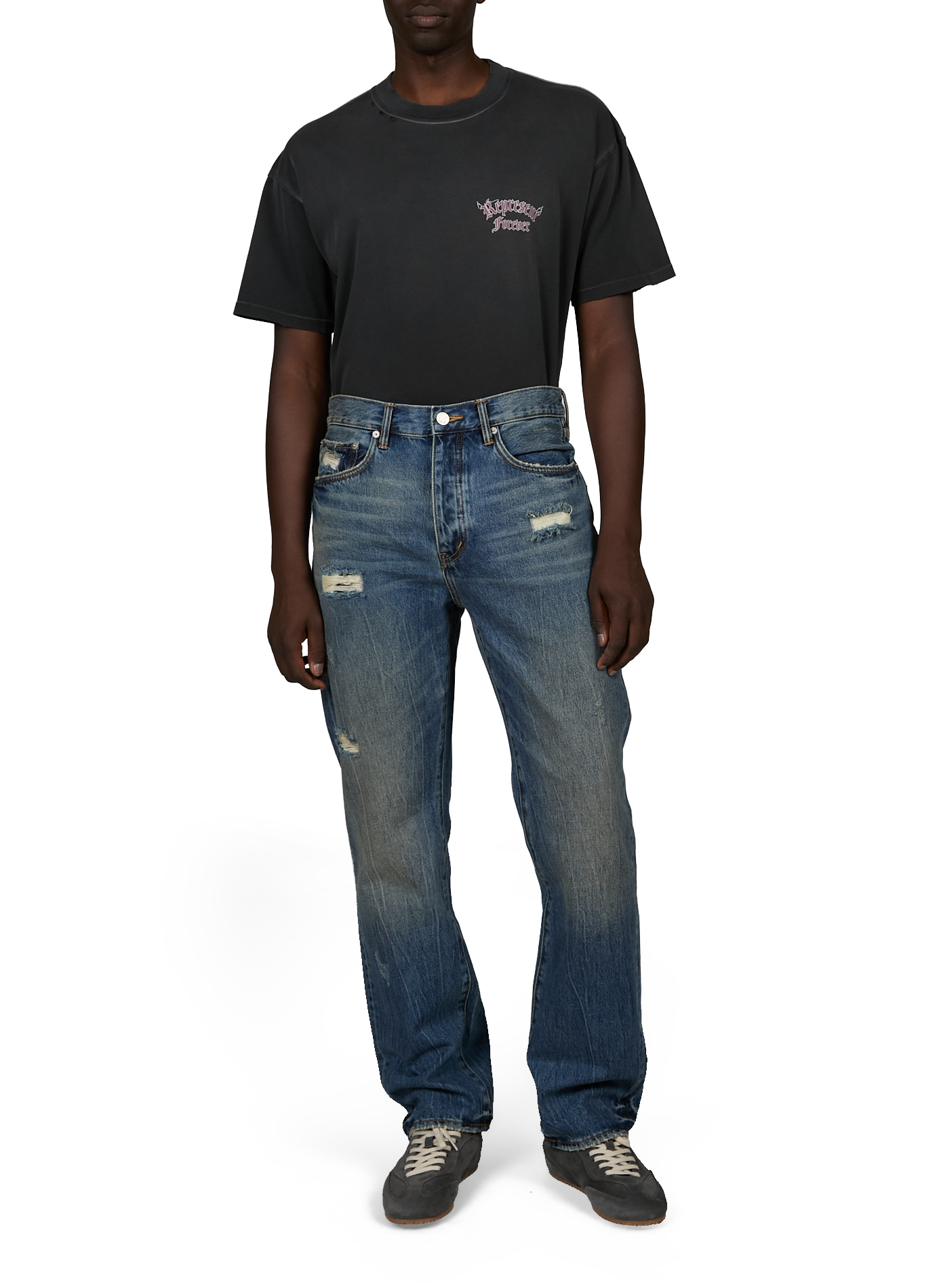 Wide leg washed and ripped cotton jeans PURPLE BRAND Blue