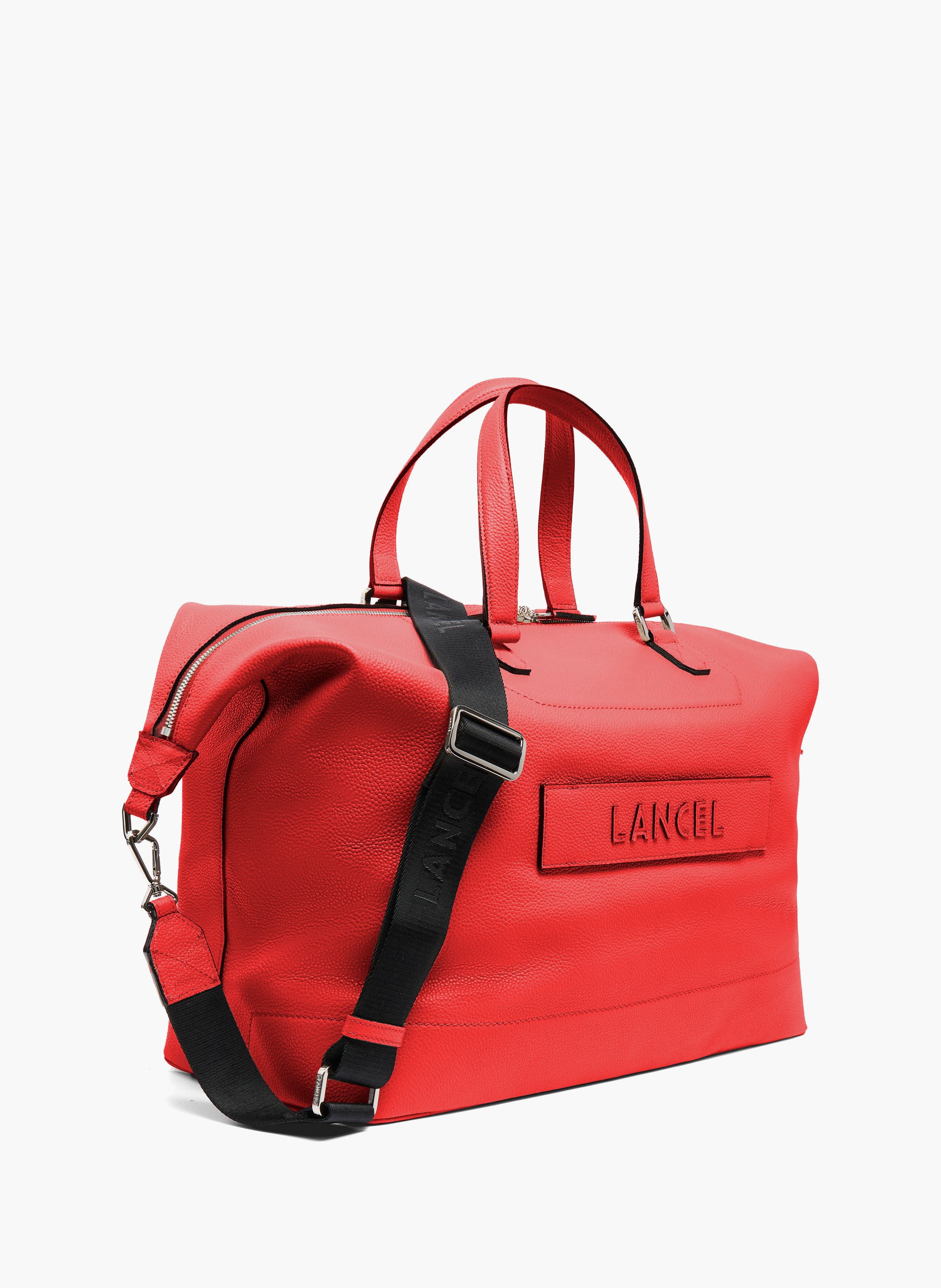 Weekendtas Ninon 45 van Lancel, rood vaarsleer, middelgrote reistas. LANCEL Rood