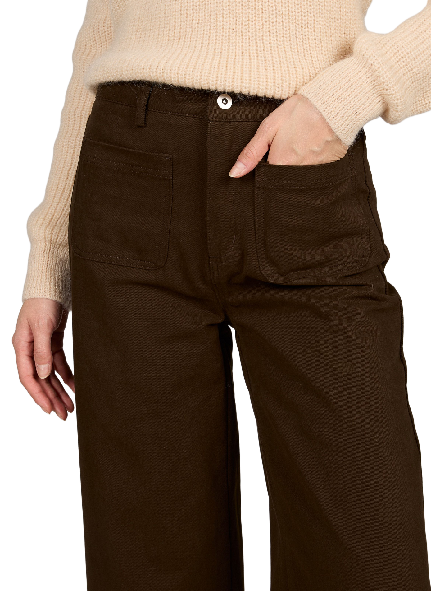 Wijde hoge taille broek in effen kleur GARANCE Bruin