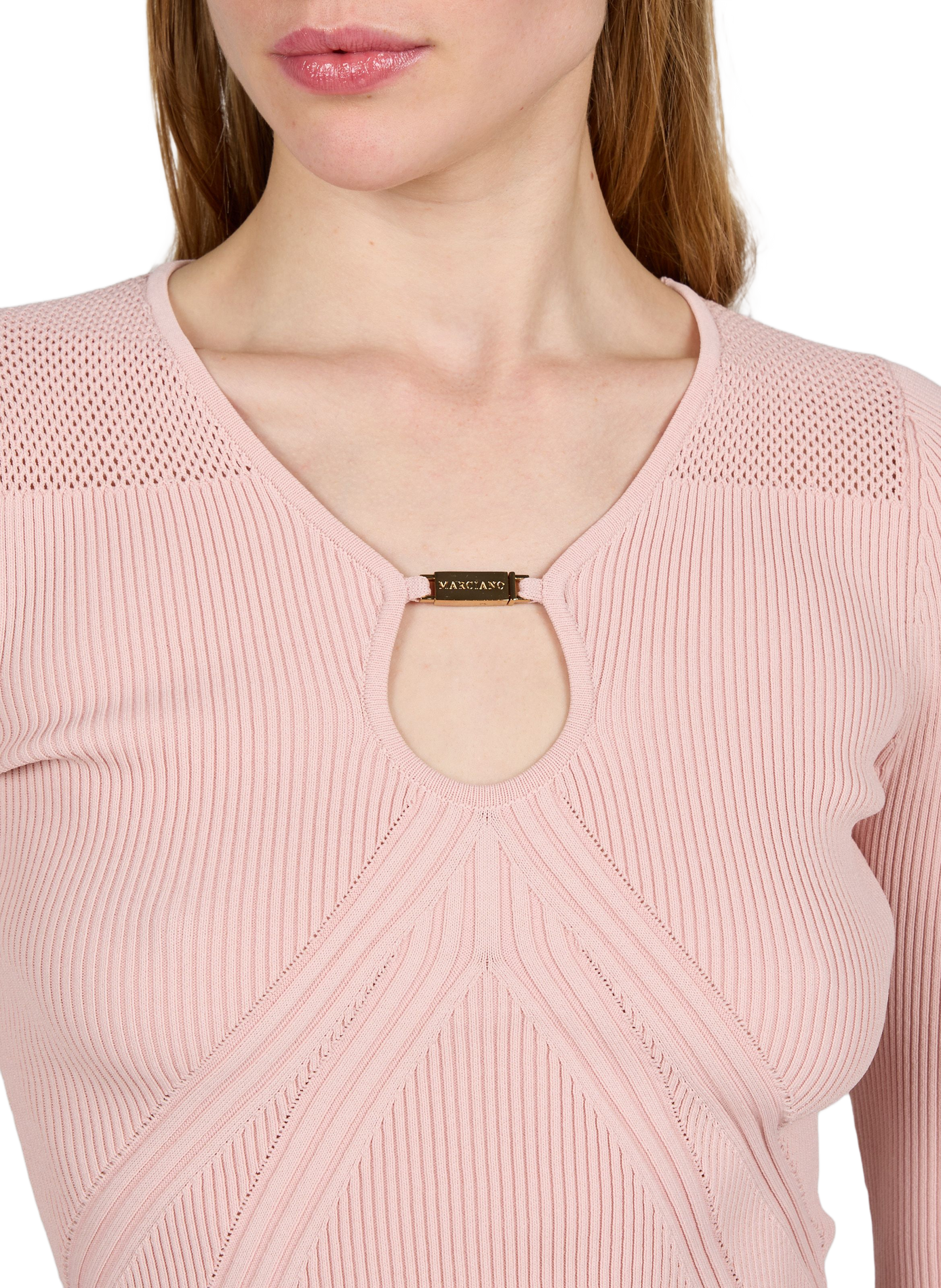 Jamila plain fitted V-neck top | Pink GUESS Women