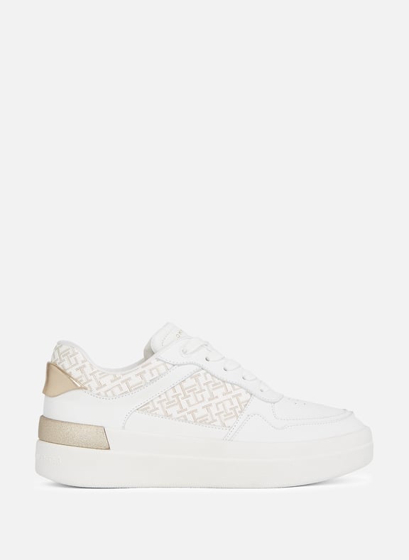 Monogram Leather Sneakers Beige by TOMMY HILFIGER TOMMY HILFIGER Monogram Leather Sneakers Beige