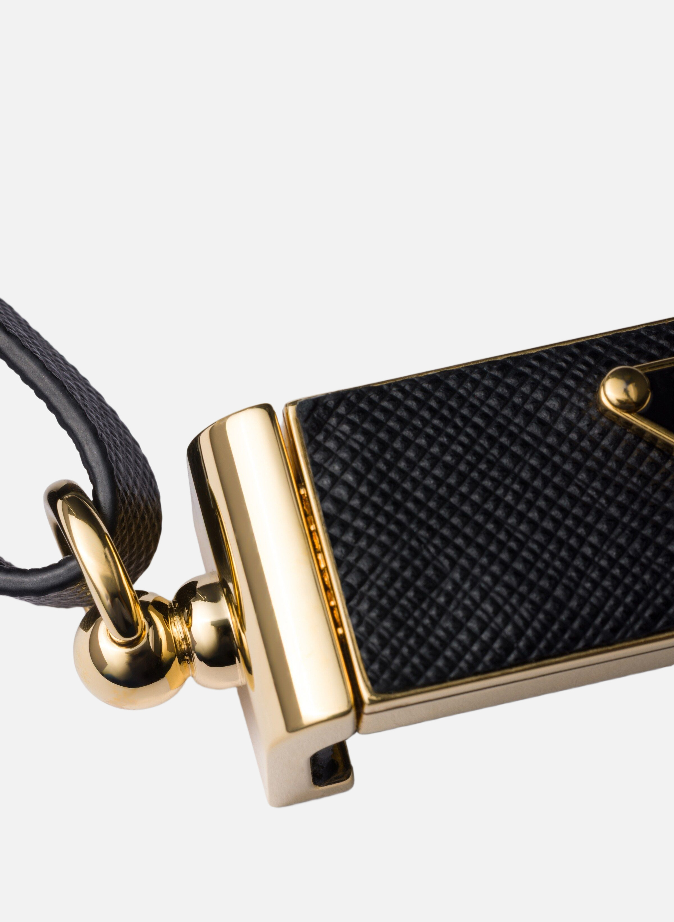 Étui pour smartphone en métal et cuir saffiano PRADA Noir