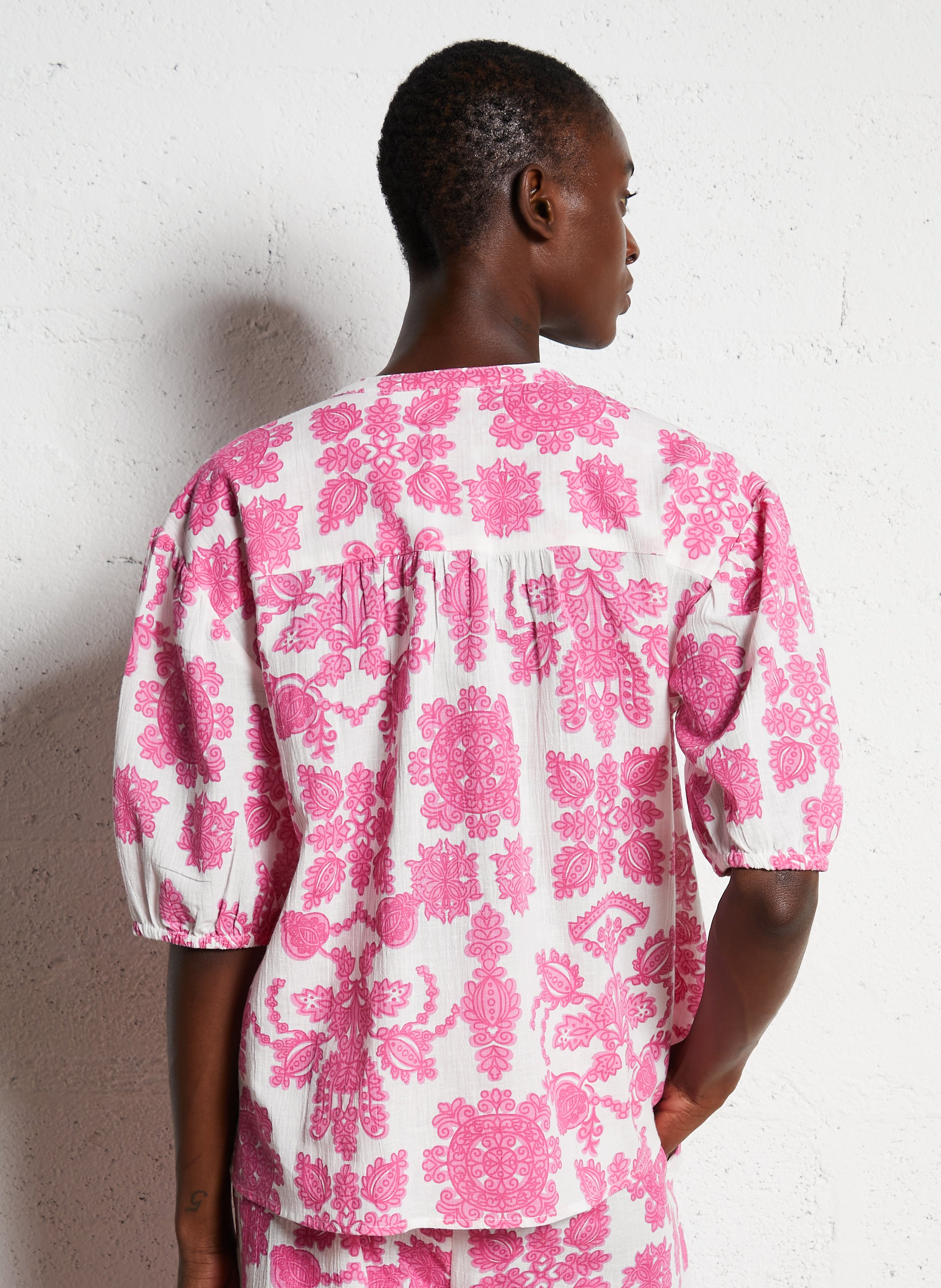 Blouse droite en coton mélangé imprimé sun MAISON 123 Rose