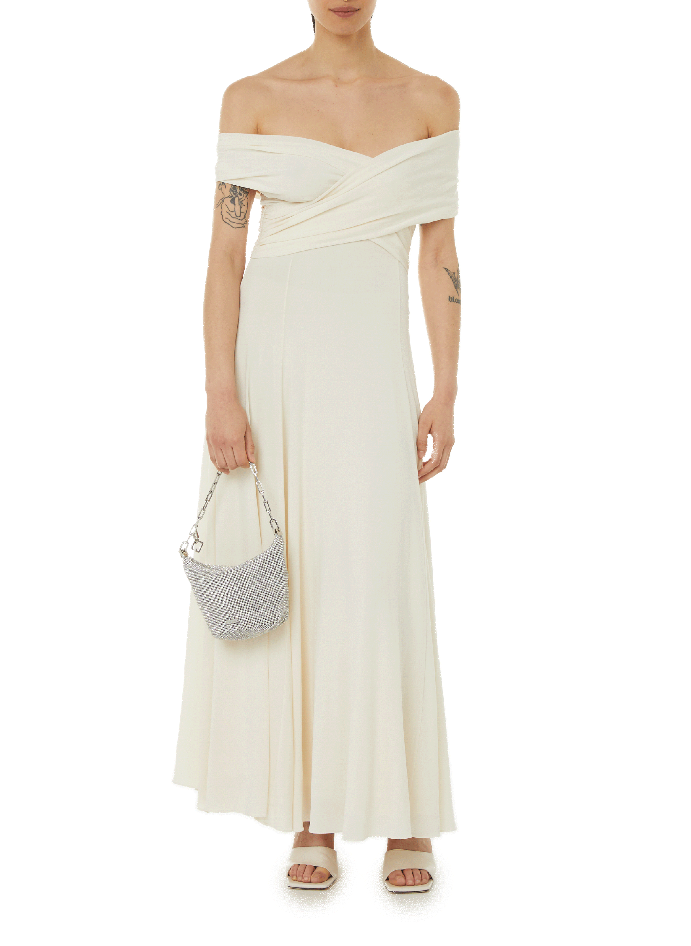 KHAITE Robe longue à col croisé Beige