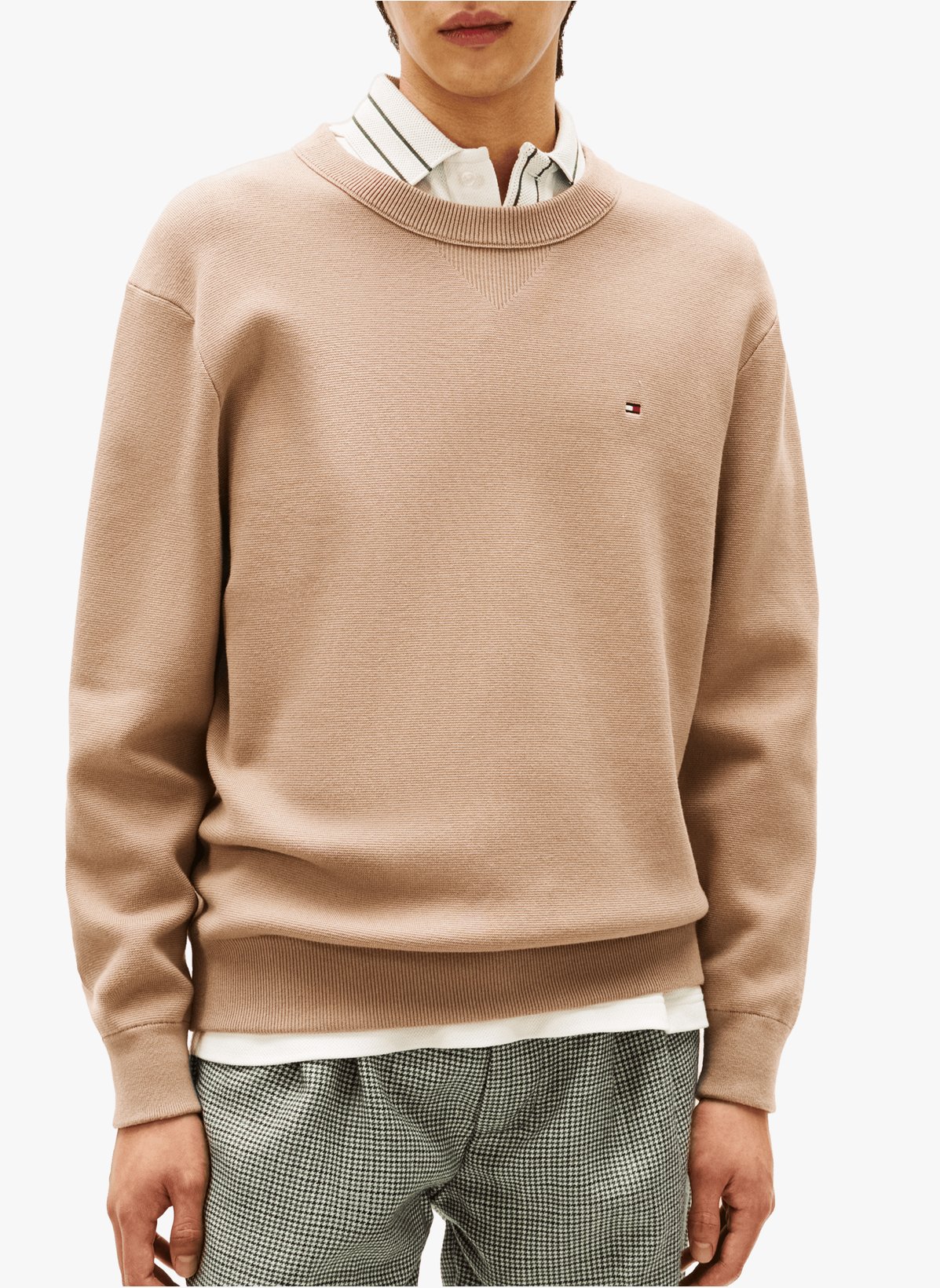Pull col rond texturé en coton mélangé