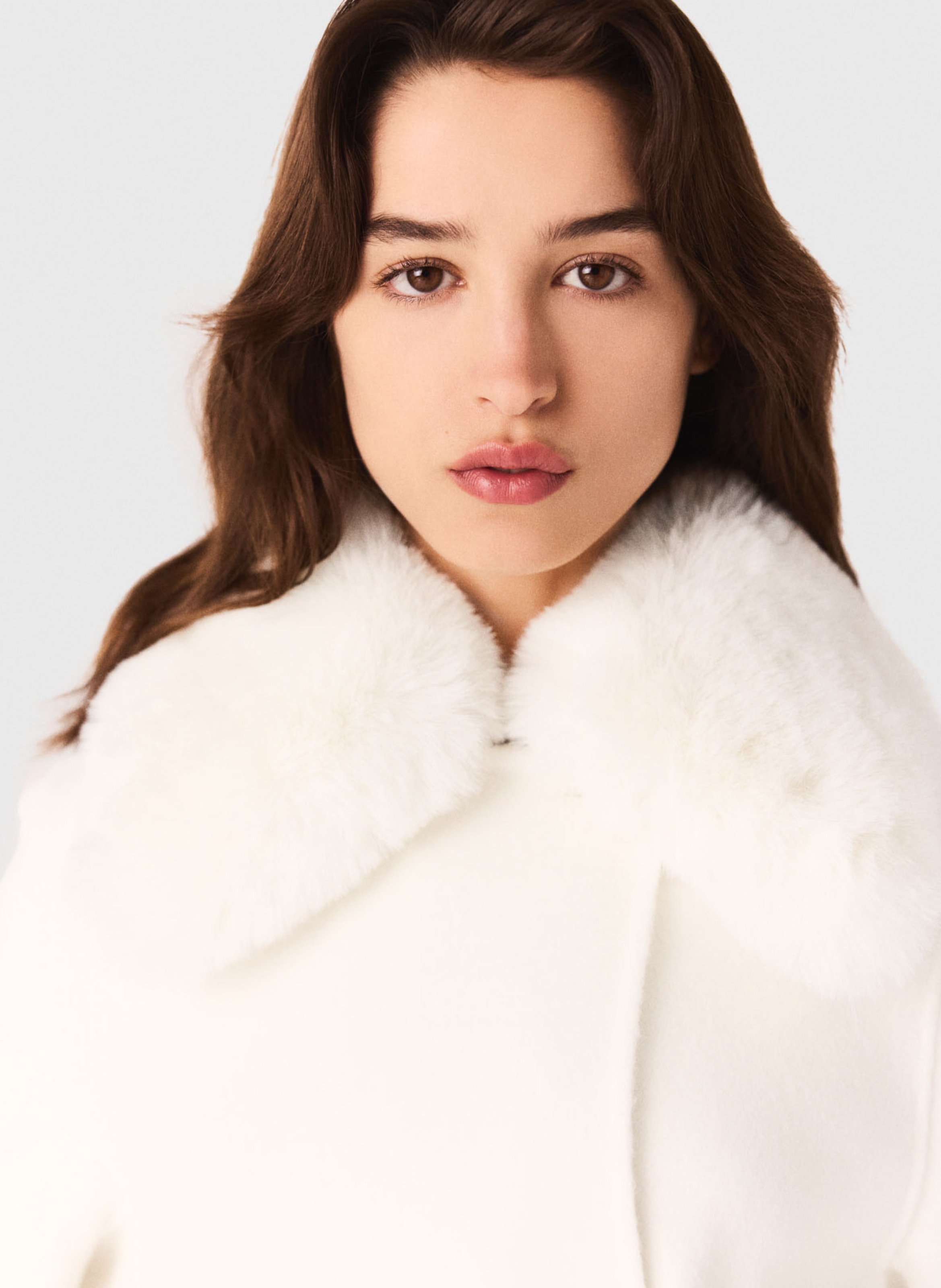 Manteau col fourrure en laine MAJE Beige