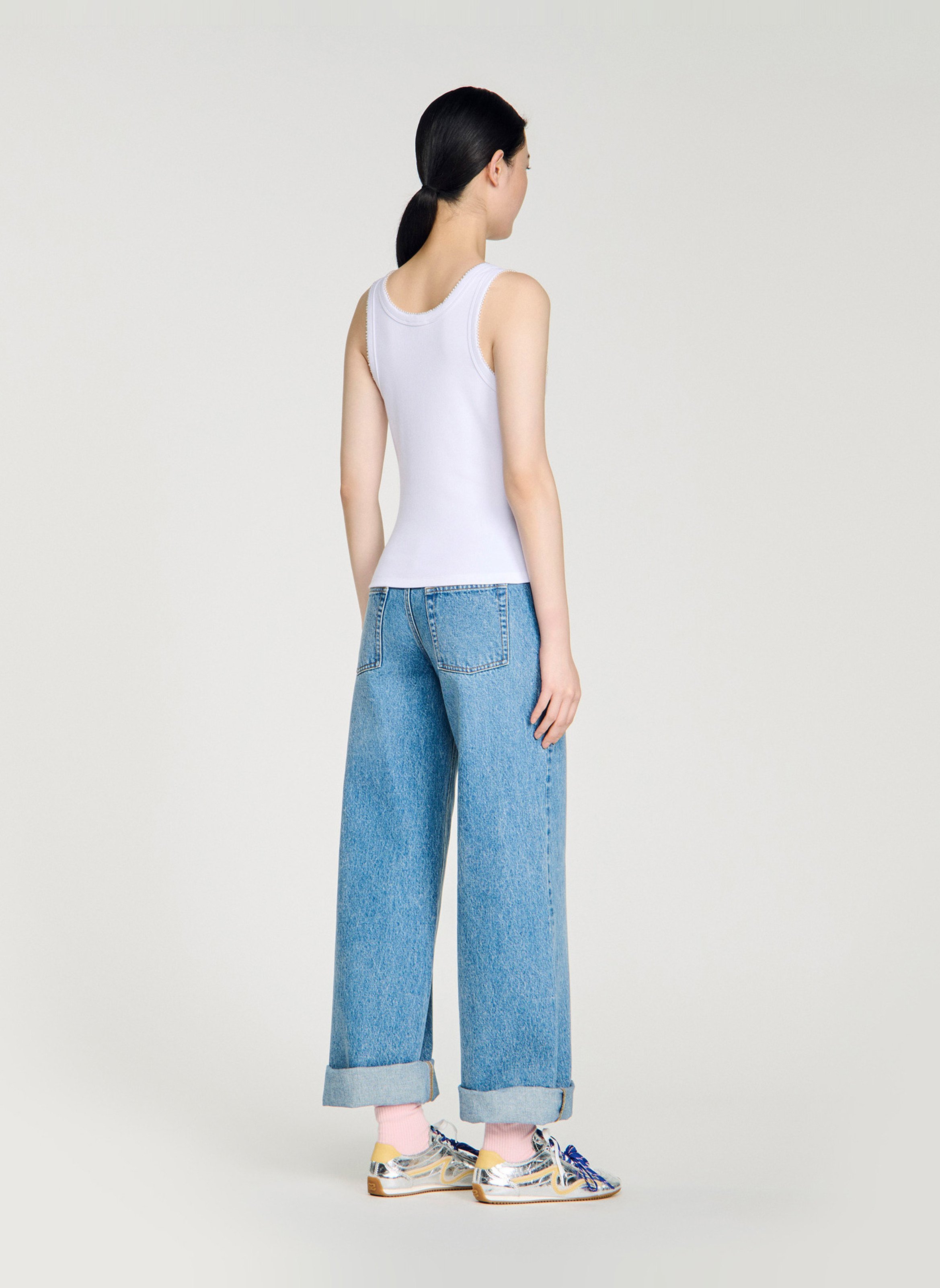 Debardeur col rond en coton mélangé Blanc