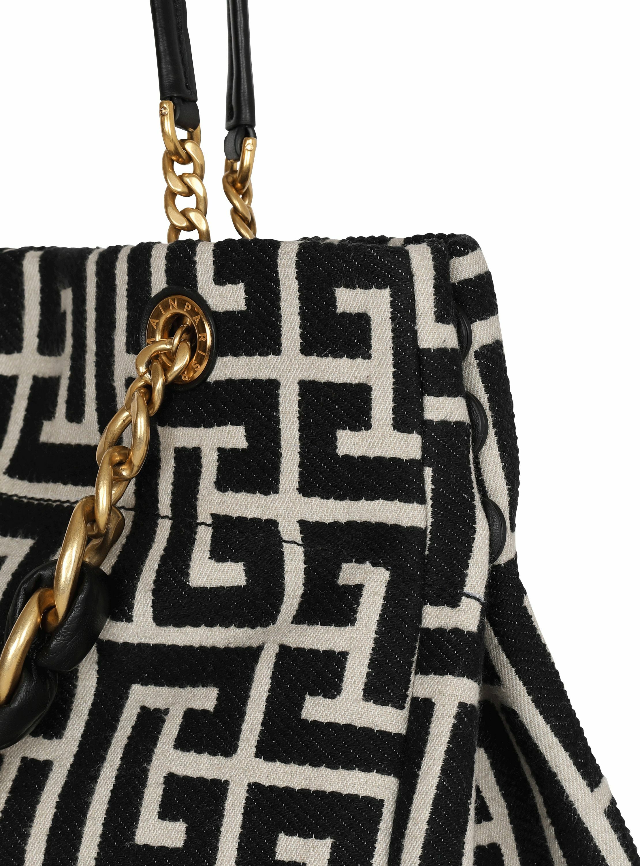 Sac cabas 1945 soft en toile jacquard à monogramme pb BALMAIN Noir