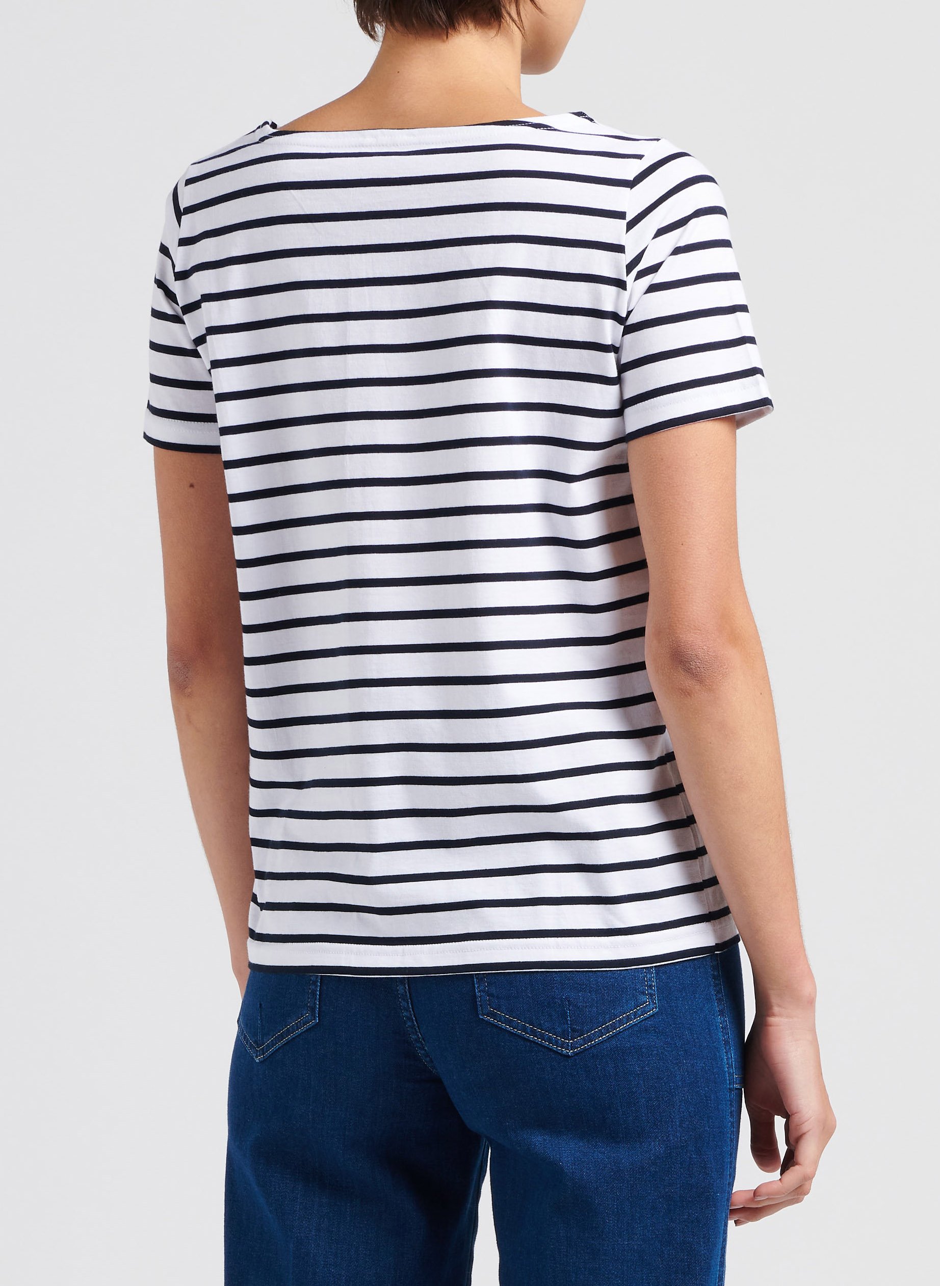 Tee-shirt col bateau rayé en coton léger ARMOR-LUX Blanc