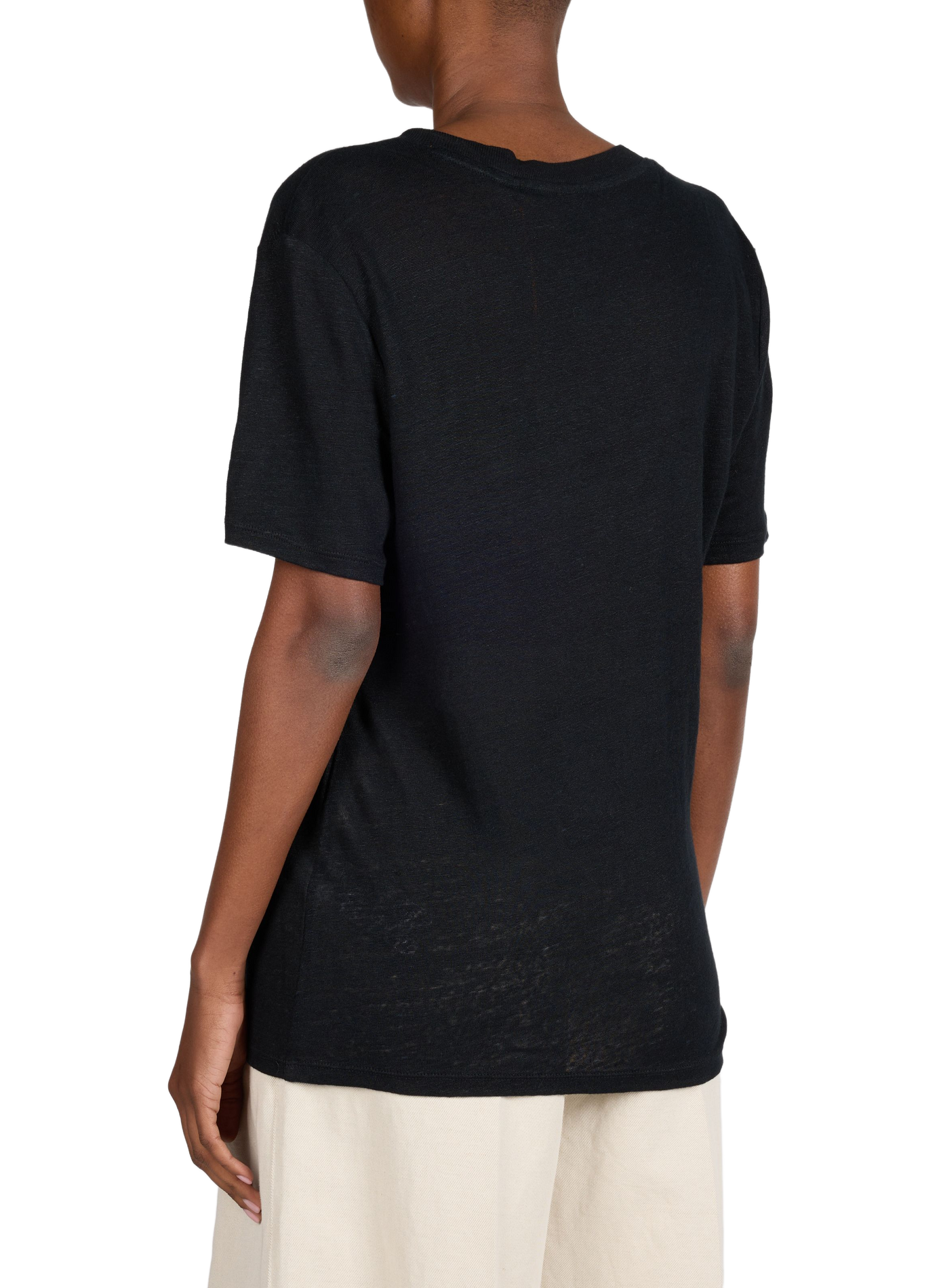 Linen V-neck T-shirt BOSS Black