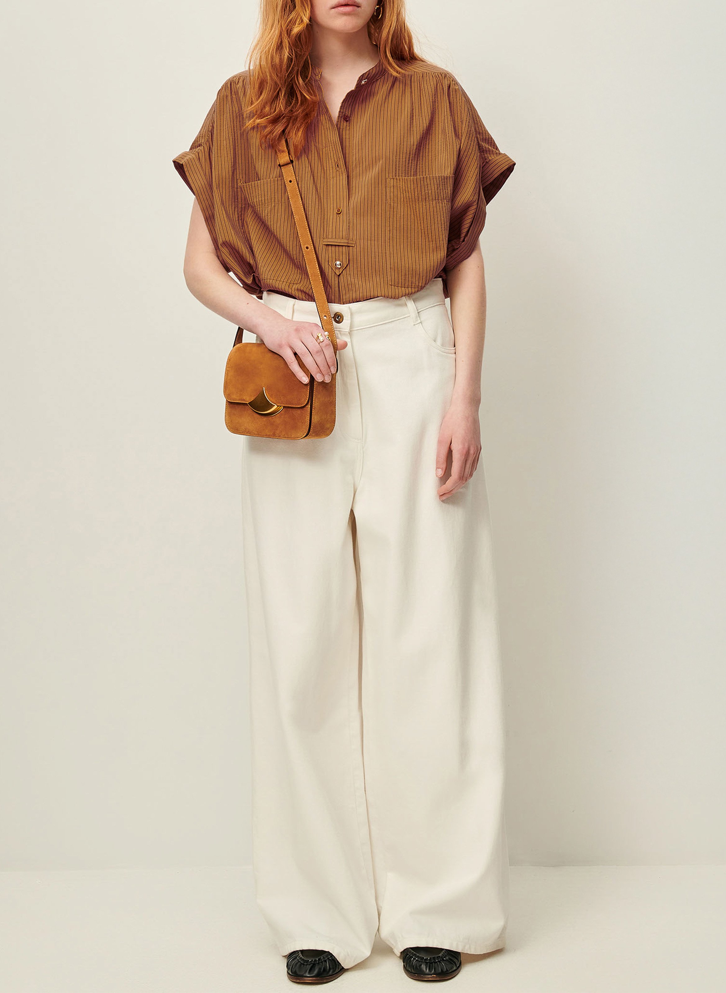 Chemise col rond rayée camille SESSUN Beige