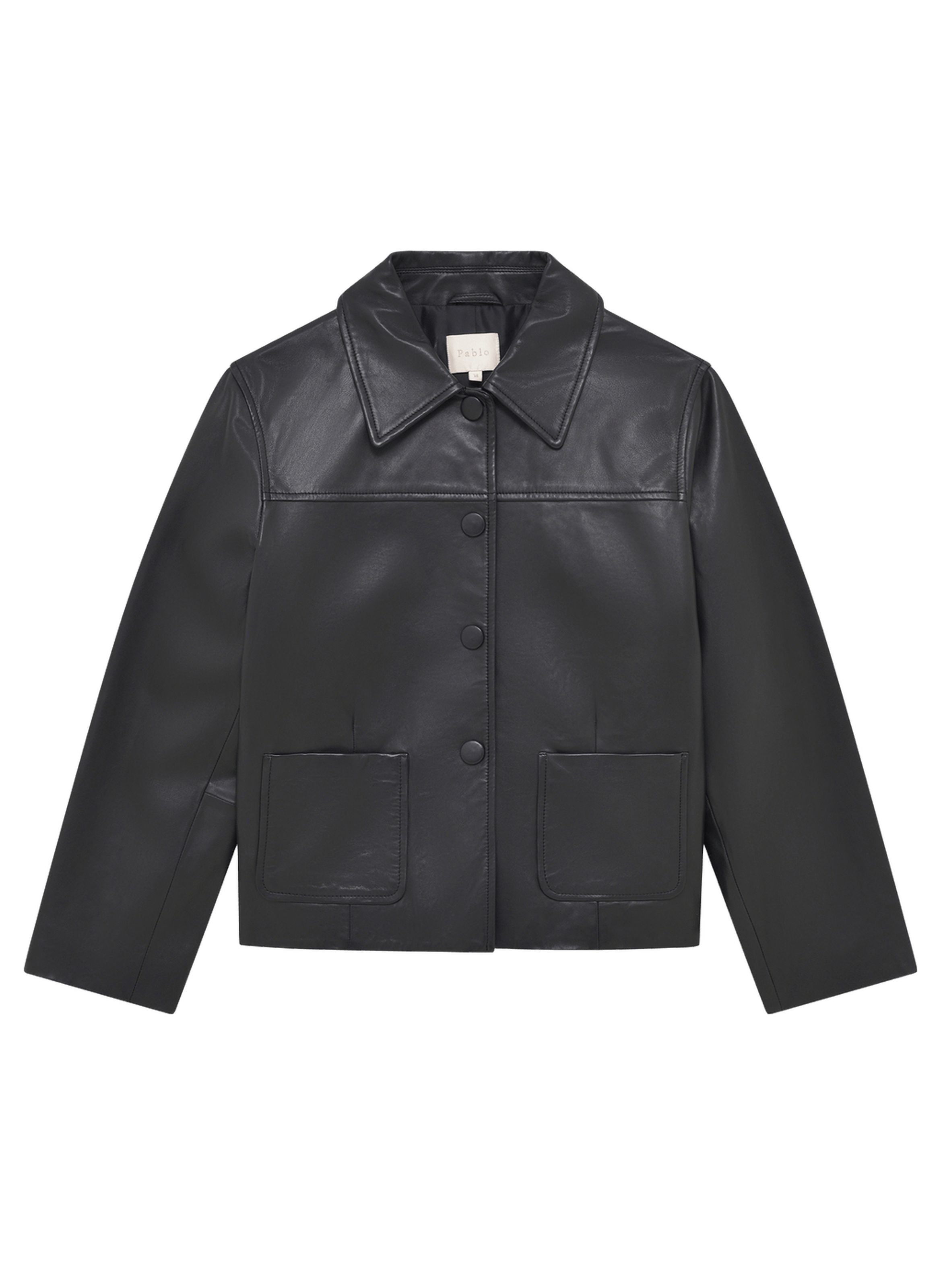 Veste courte en cuir lisse - joana PABLO Noir