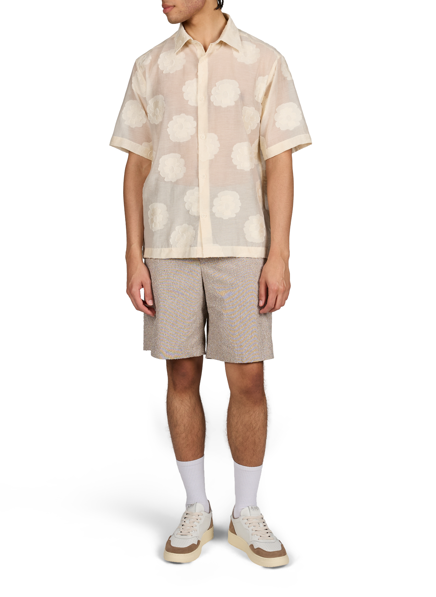 Chemise droite à broderie Freddy en coton bio mélangé NN.07 Beige