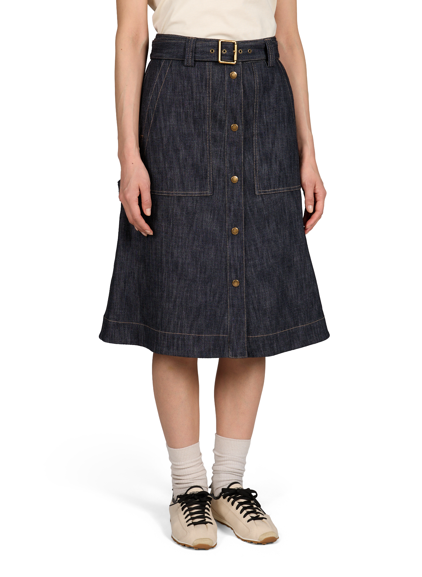 Jupe midi en denim MONCLER Bleu