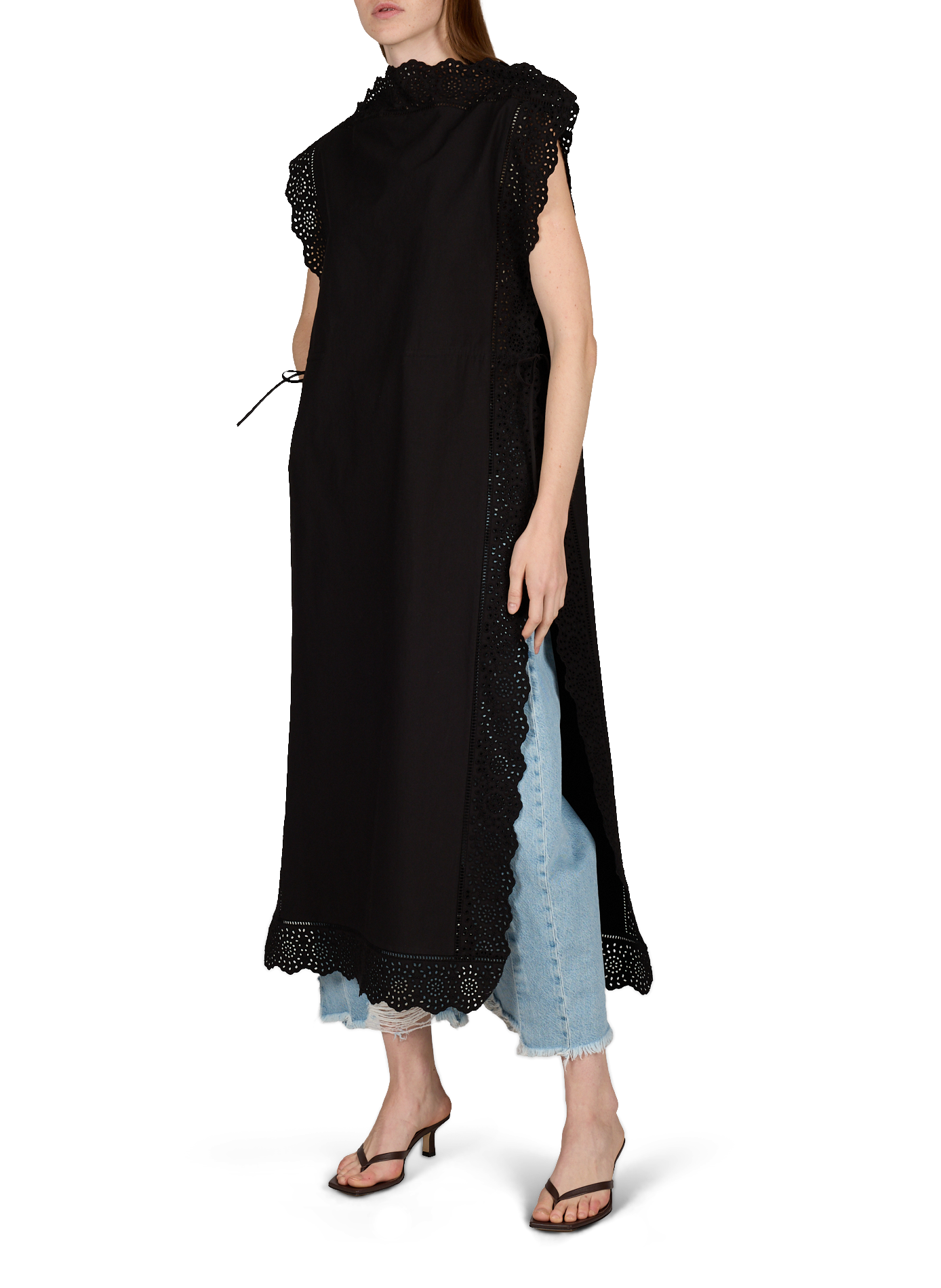 Robe midi à broderies anglaises en coton BY MALENE BIRGER Black