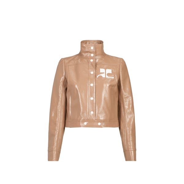 Veste vinyle courte à logo brodé en coton mélangé Veste vinyle courte à logo brodé en coton mélangé