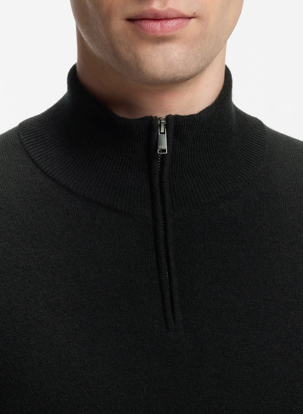 Pull col montant en laine mélangée BOSS Noir