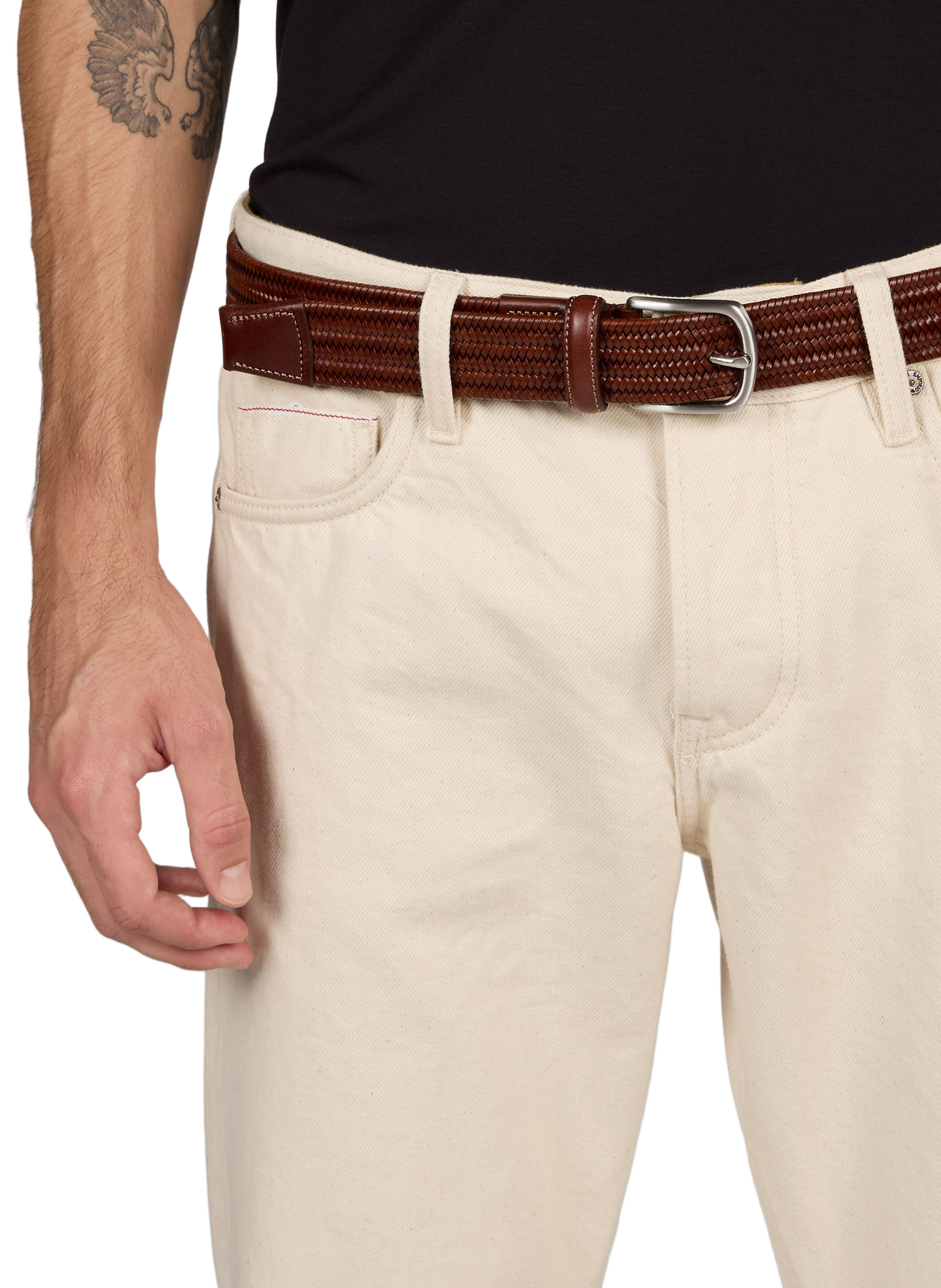 Calfskin leather braided belt SAISON 1865 Brown