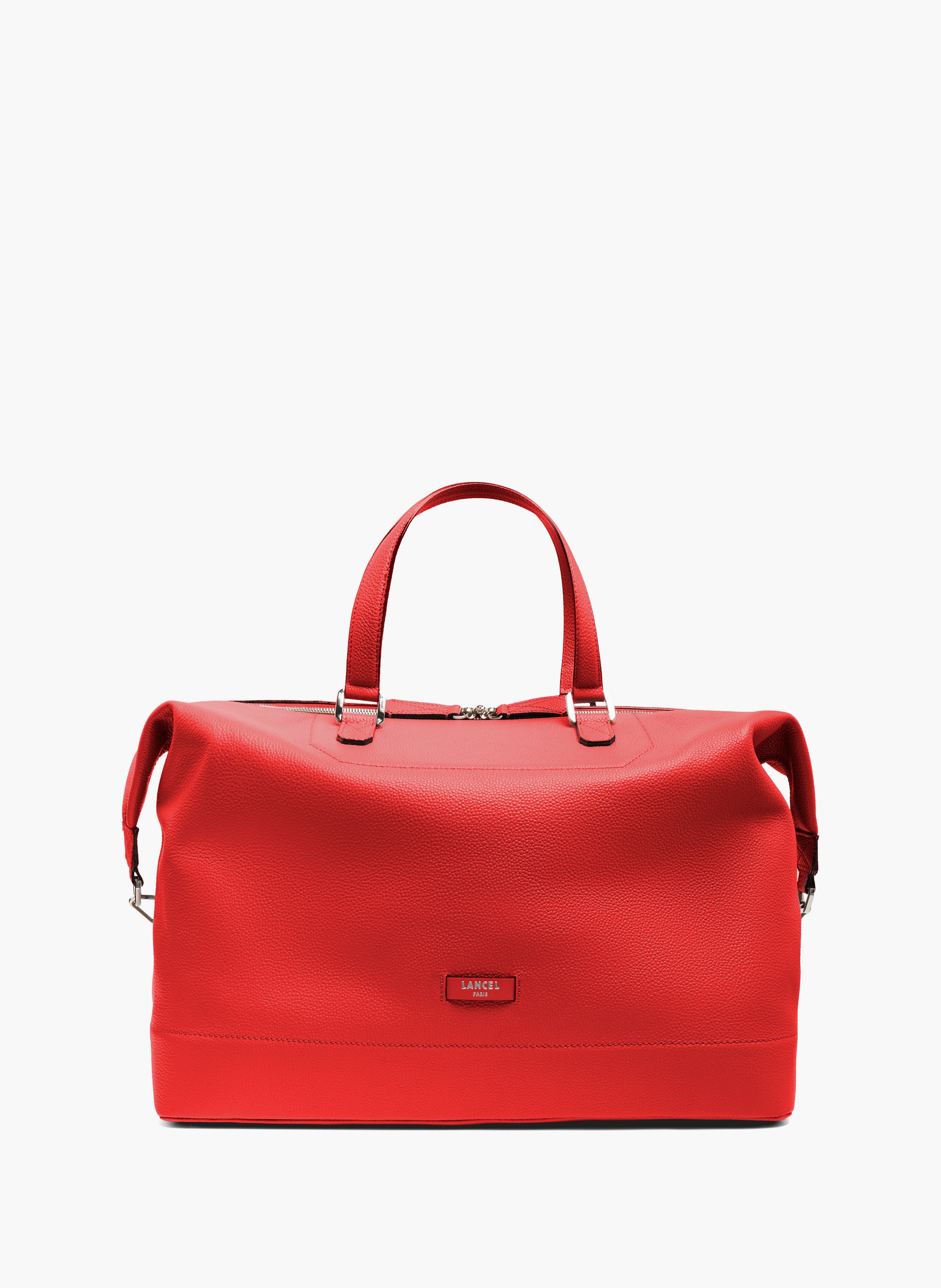 Weekendtas Ninon 45 van Lancel, rood vaarsleer, middelgrote reistas. LANCEL Rood
