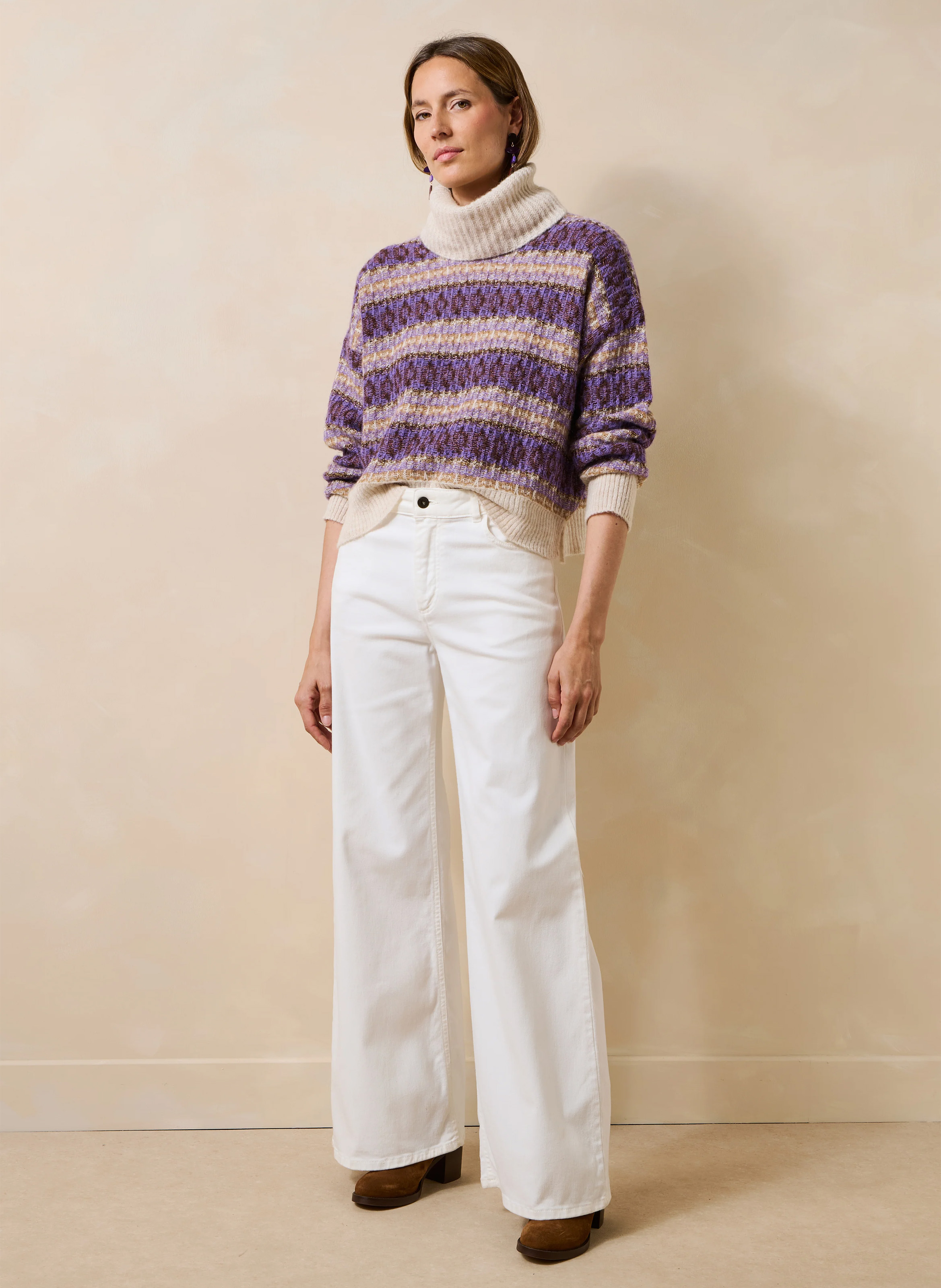 Oversized gebreide trui met opstaande kraag LA FEE MARABOUTEE Paars