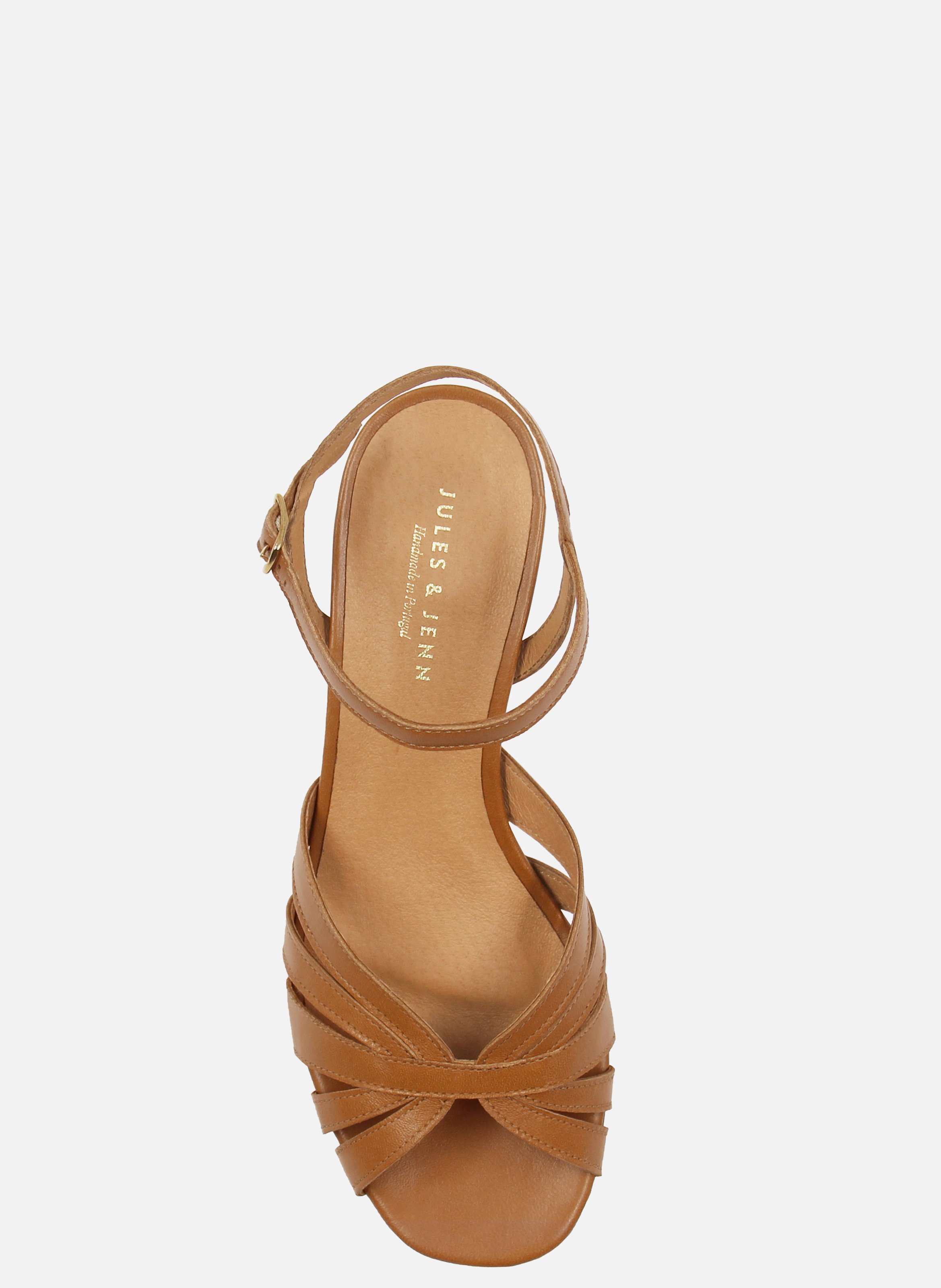 Sandales moyen talon brides cuir lisse JULES & JENN Marron