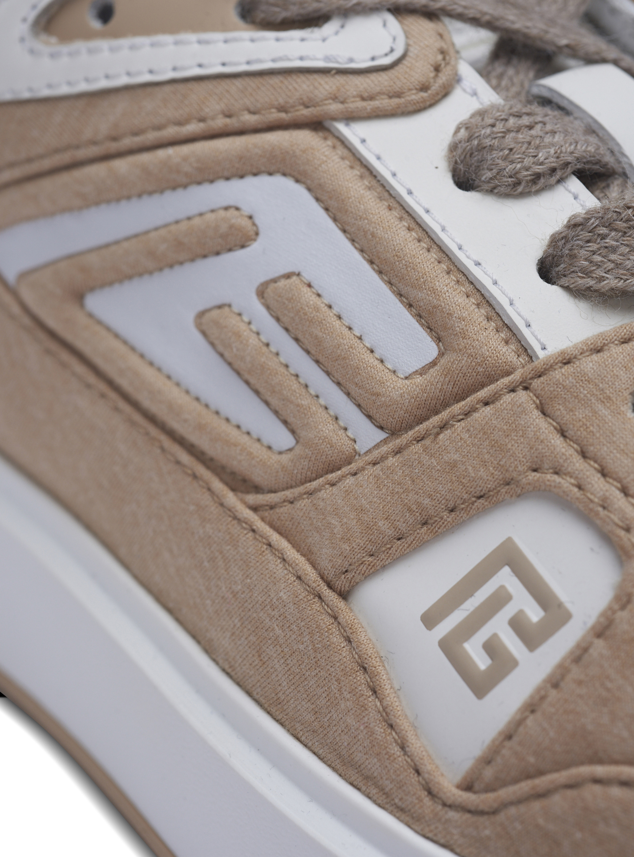 Baskets b-court skate en molleton et cuir de veau BALMAIN Beige