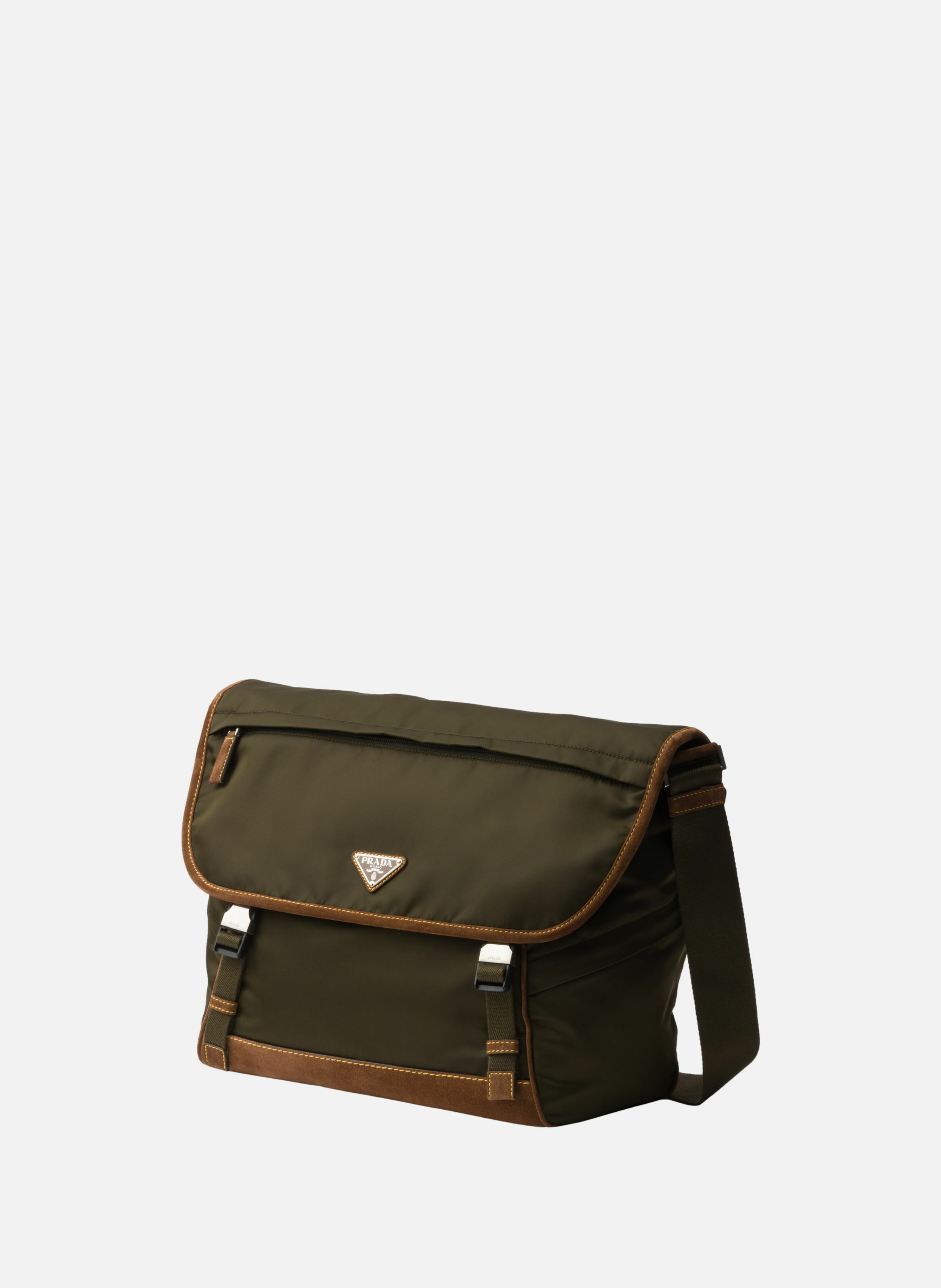 Grand sac porté épaule en re-nylon et veau velours PRADA Vert
