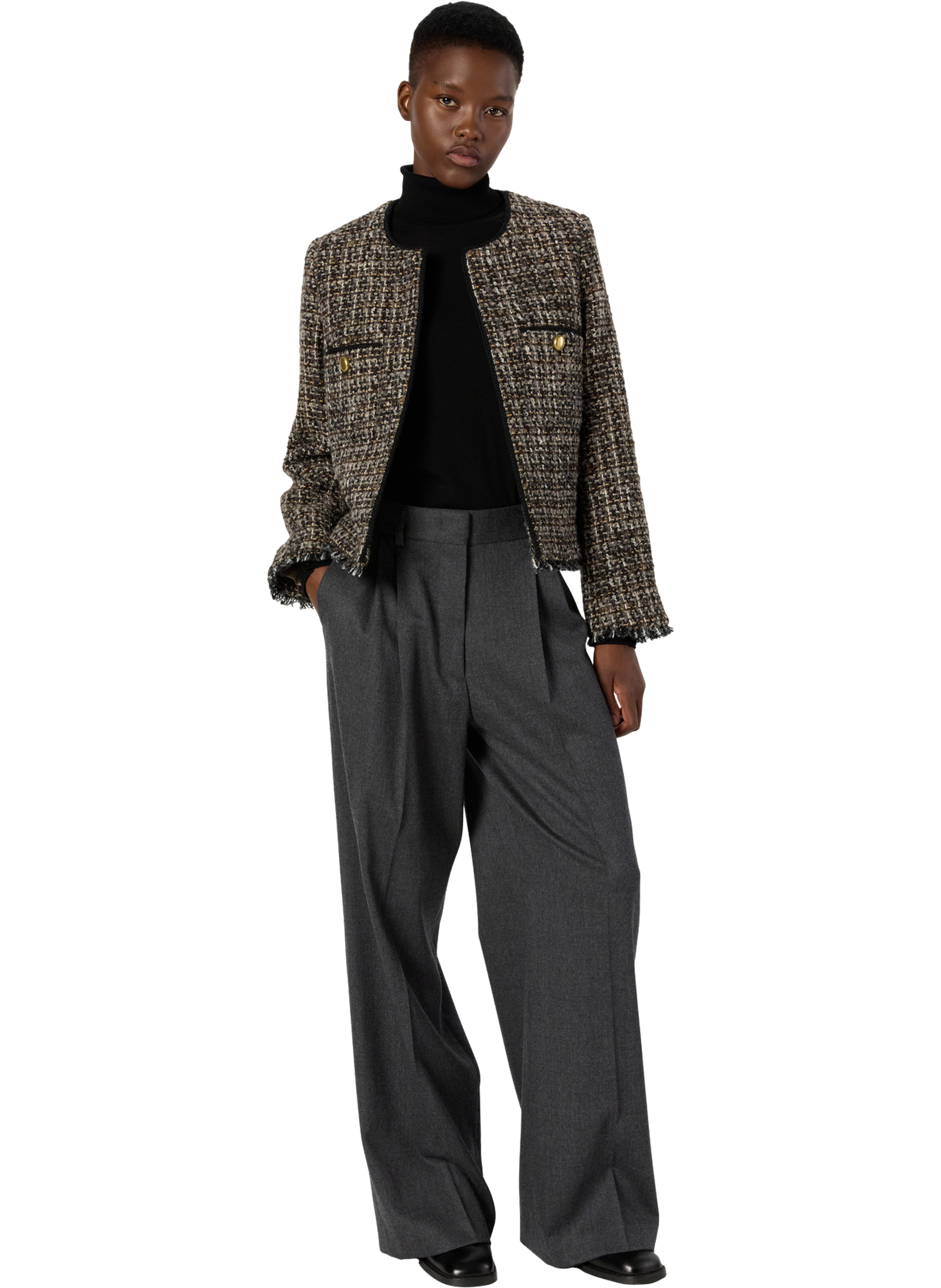 Veste sans col en tweed - nour GERARD DAREL Marron