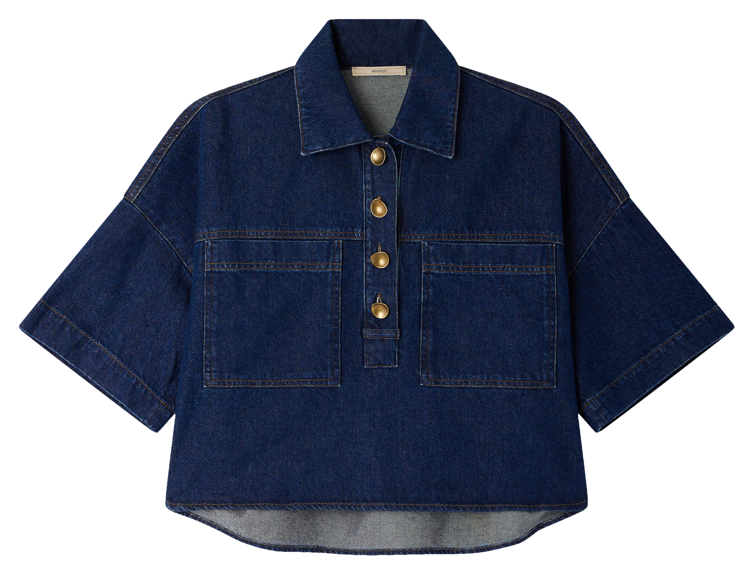 Polo ample manches courtes en denim brut newport SESSUN Bleu