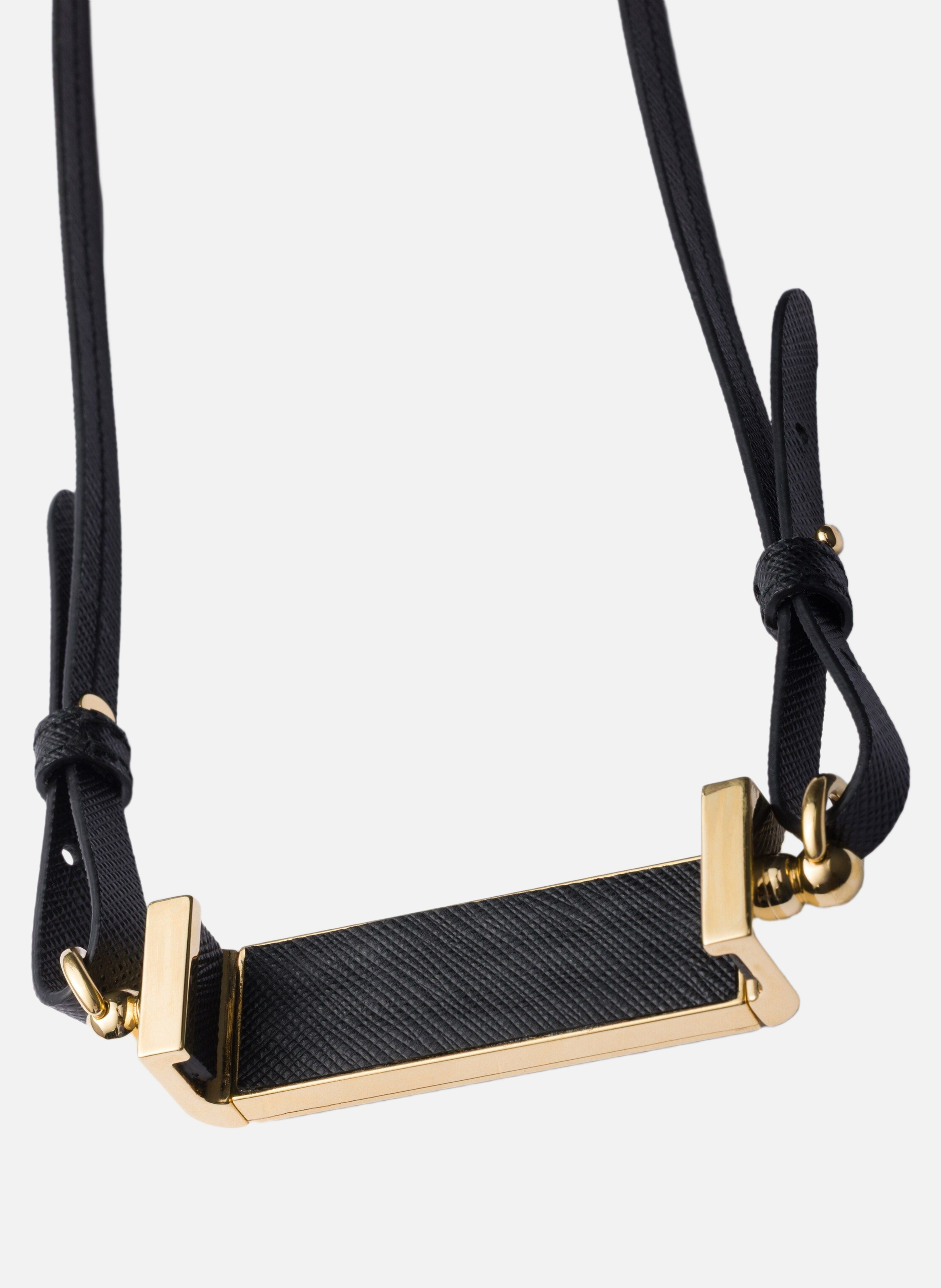 Étui pour smartphone en métal et cuir saffiano PRADA Noir