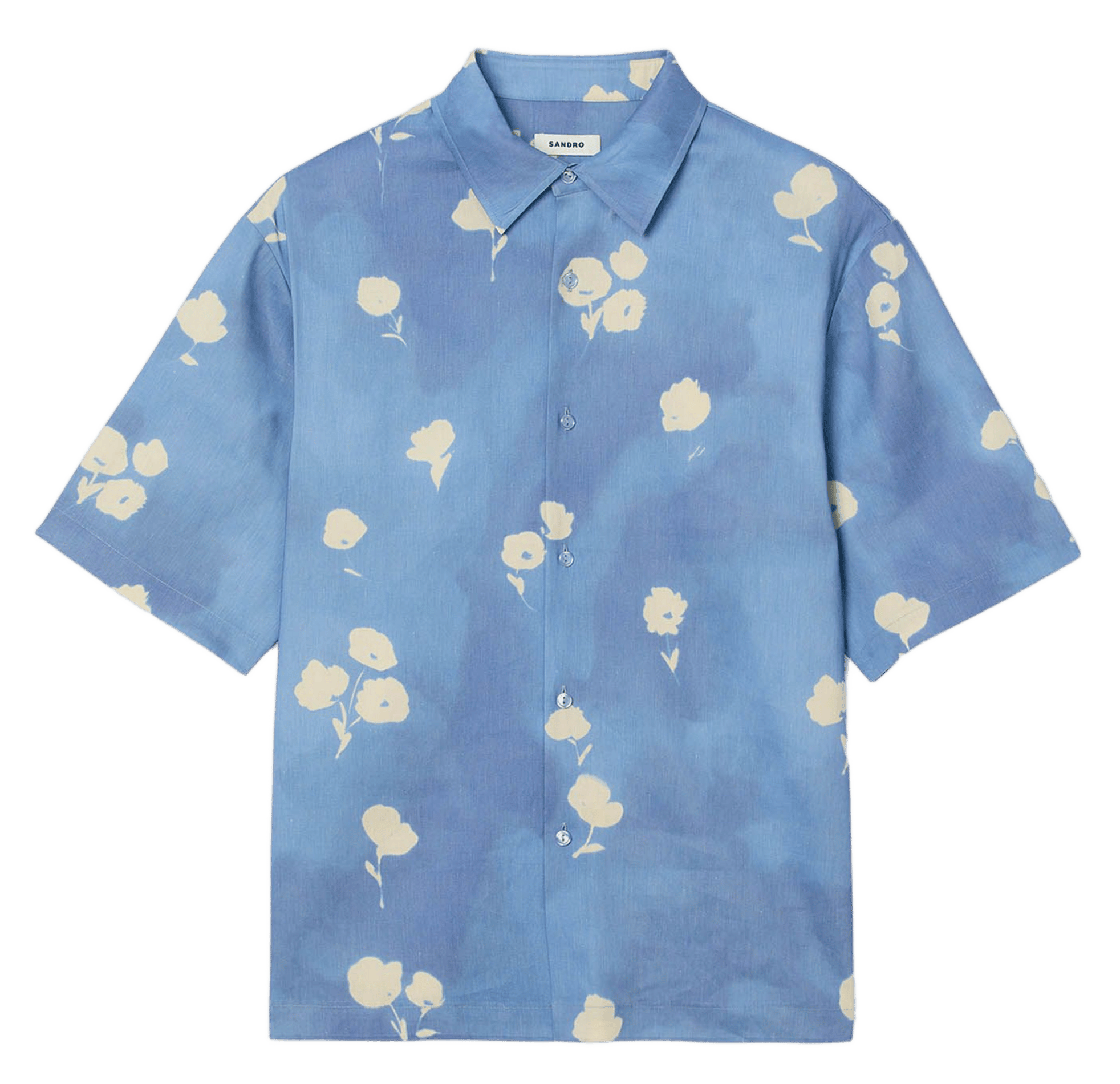 Chemise imprimé floral en lin SANDRO Bleu