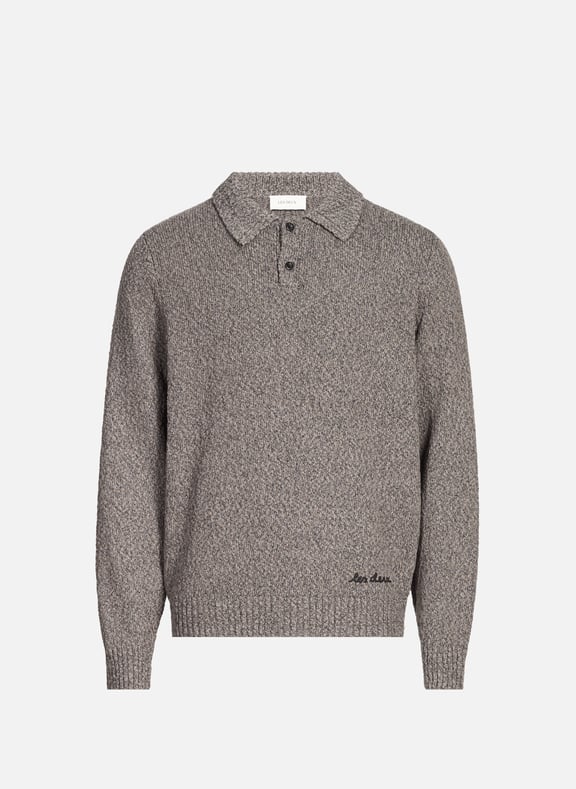 Cotton knit polo sweater Black by LES DEUX LES DEUX Cotton knit polo sweater Black