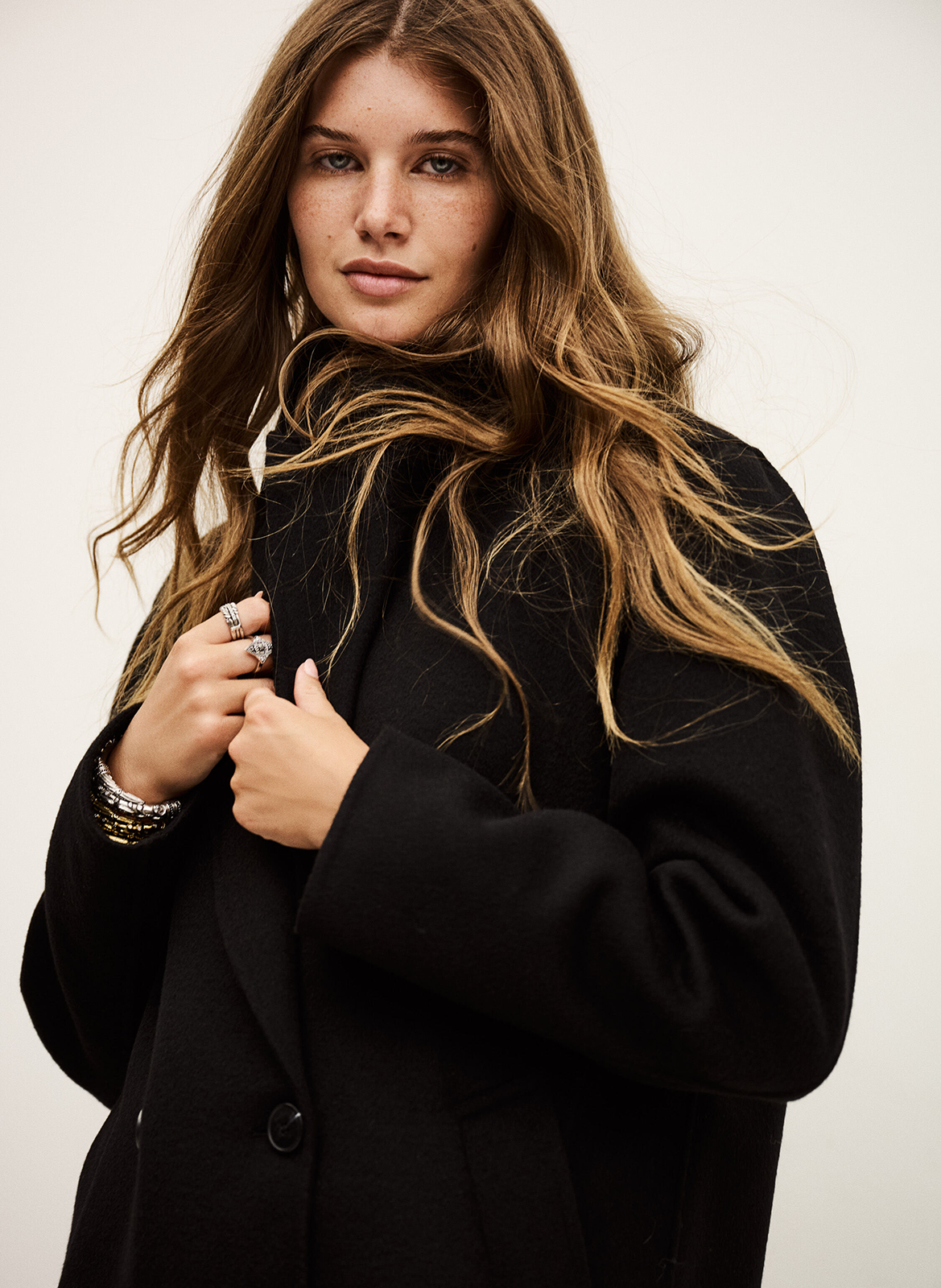 Manteau oversize col tailleur en laine mélangée koxlow BA&SH Noir