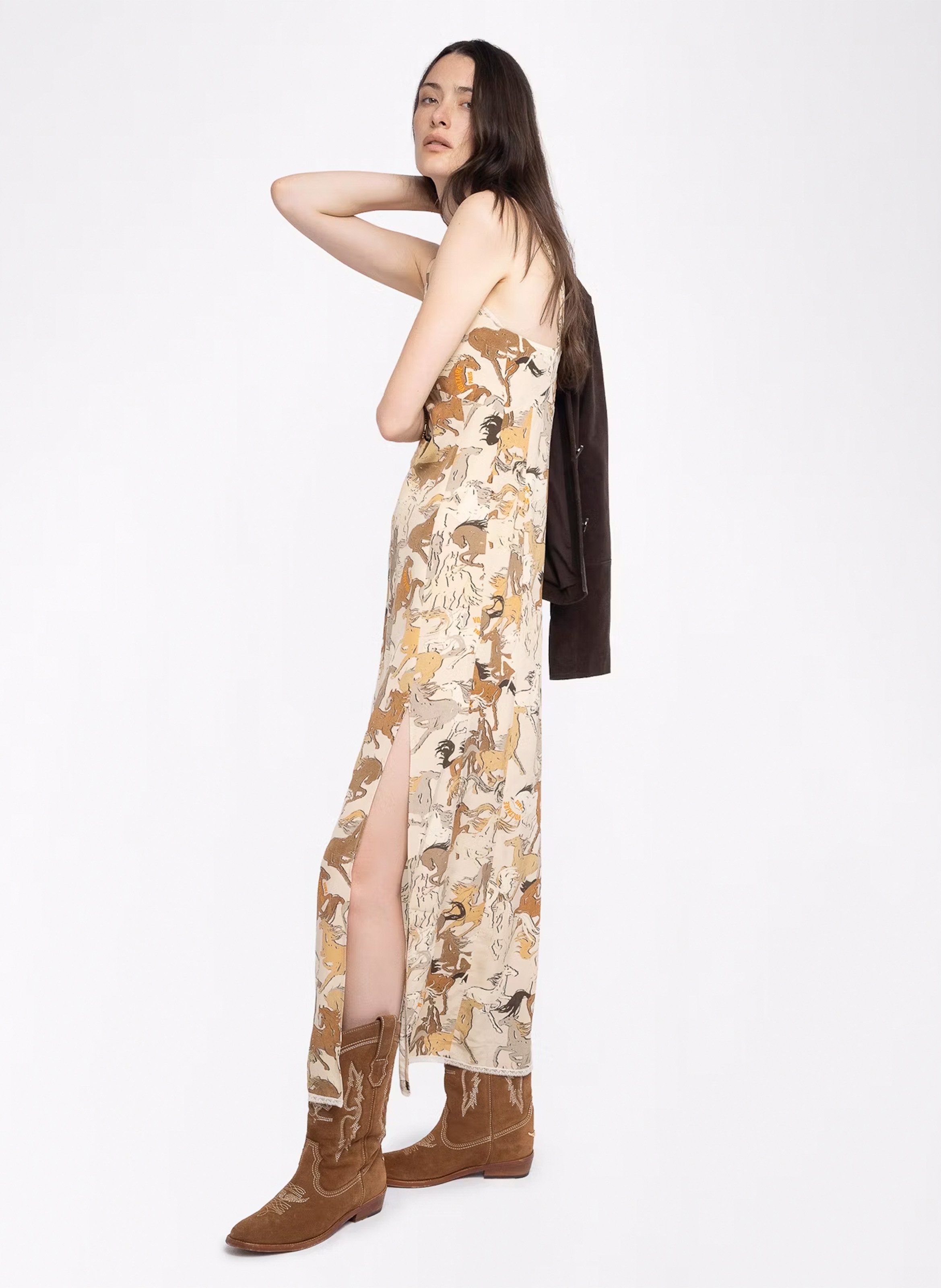 Robe droite col v en soie imprimée ramelil ZADIG&VOLTAIRE Blanc