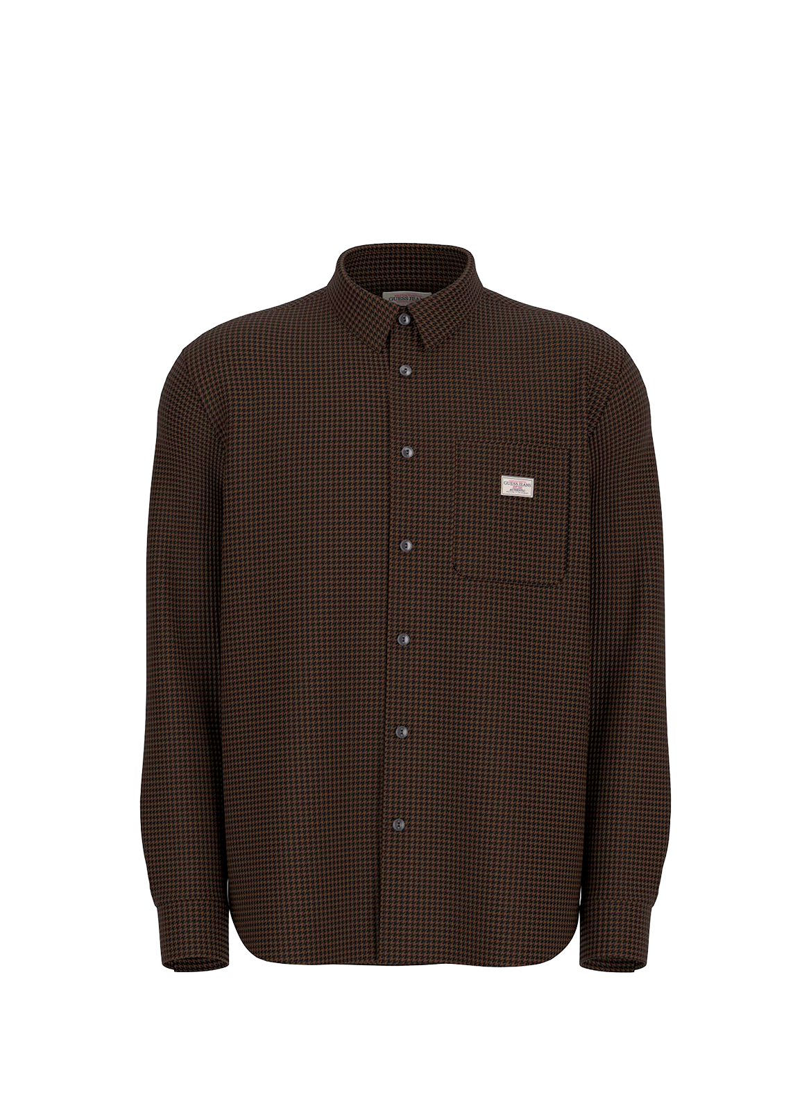 Houndstooth shirt with classic collar in cotton GUESS Brown