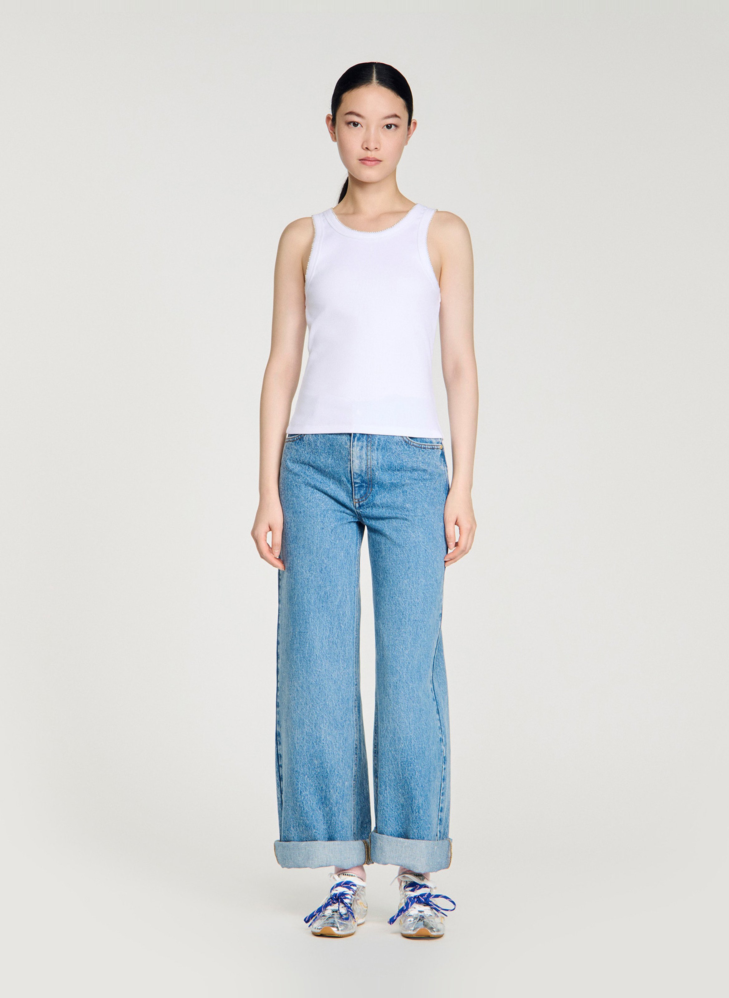 Debardeur col rond en coton mélangé Blanc