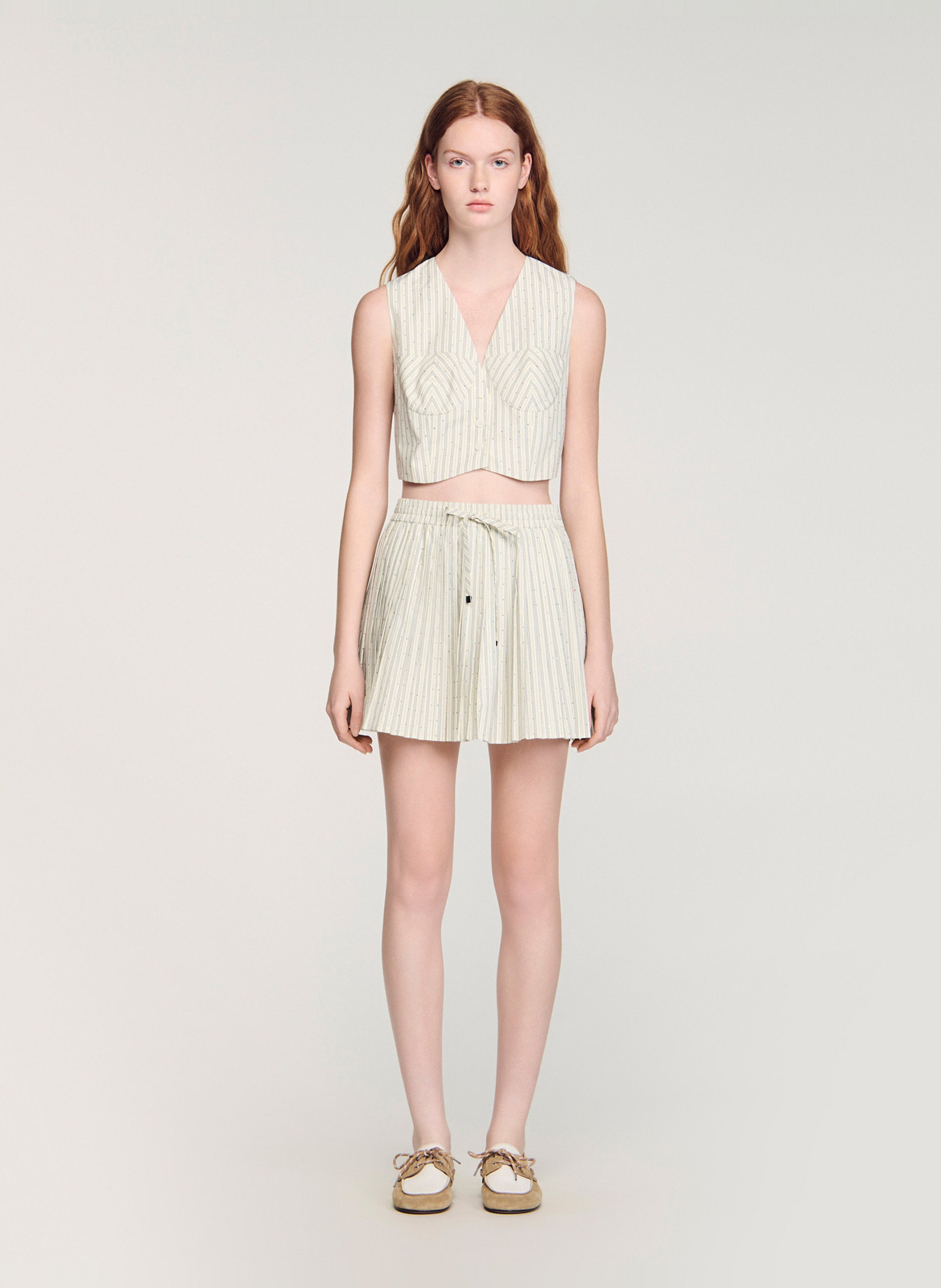 Top col v à rayures SANDRO Beige