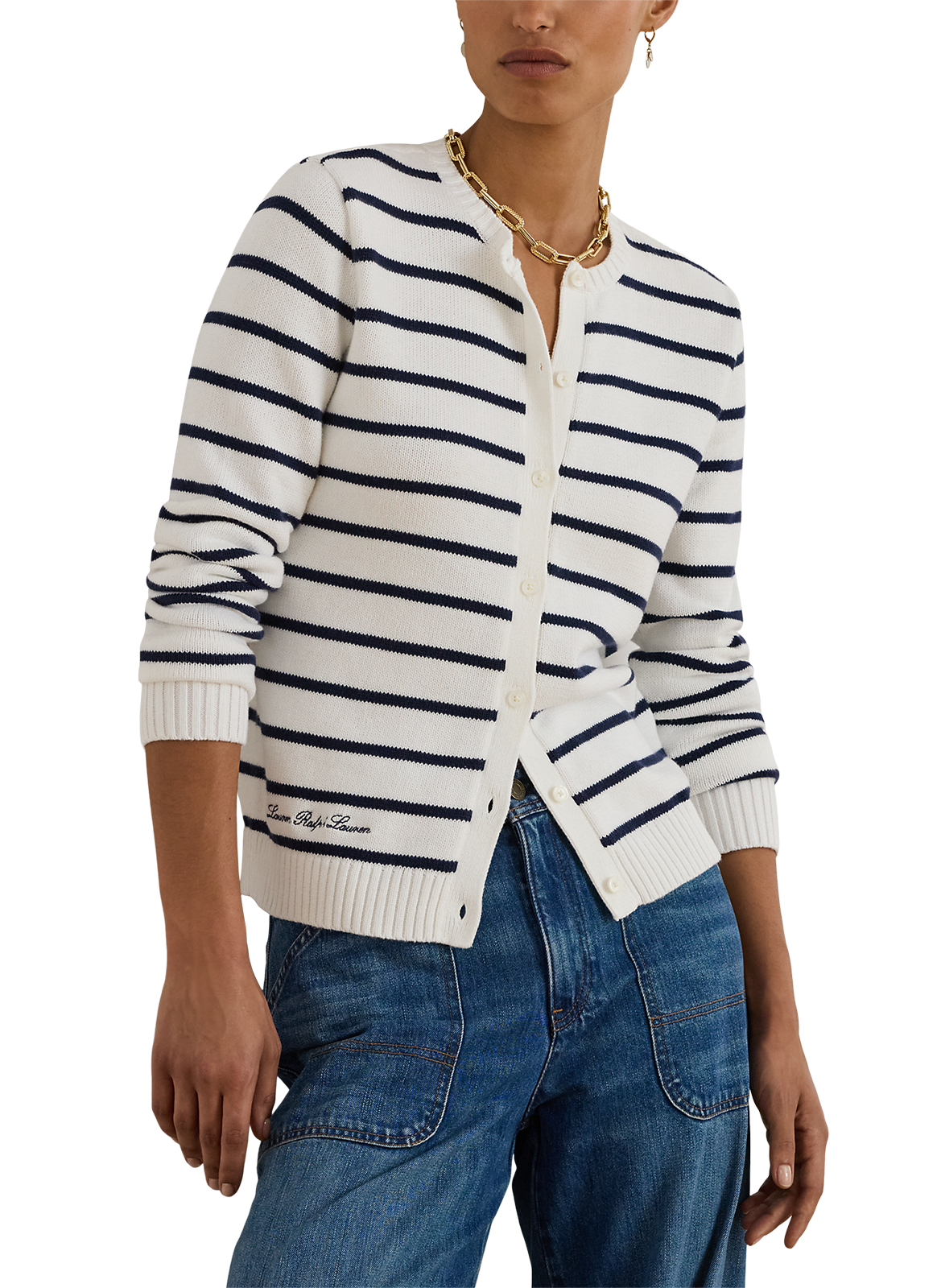 Striped cotton cardigan LAUREN White