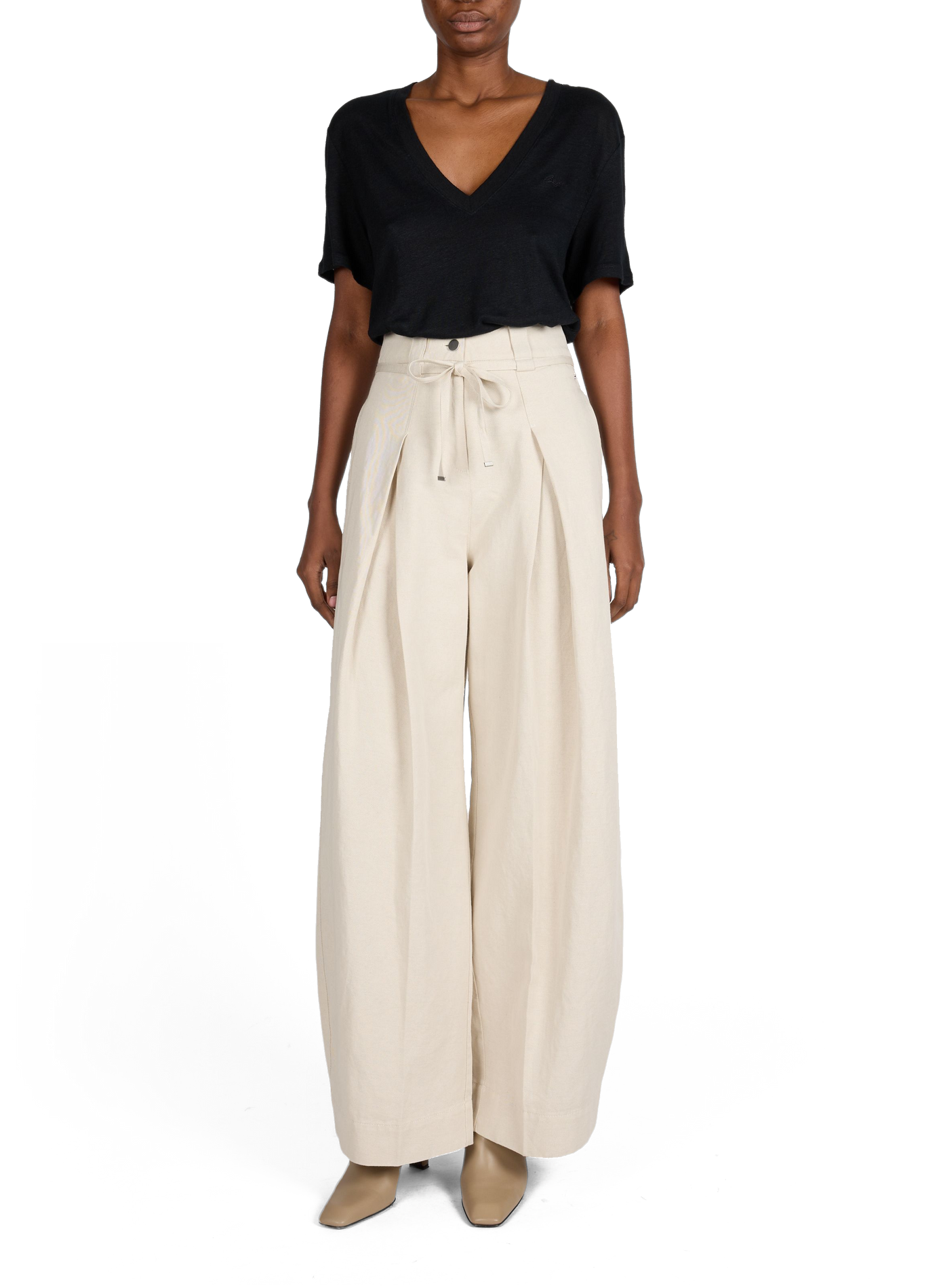 Straight cotton and linen trousers BOSS Beige