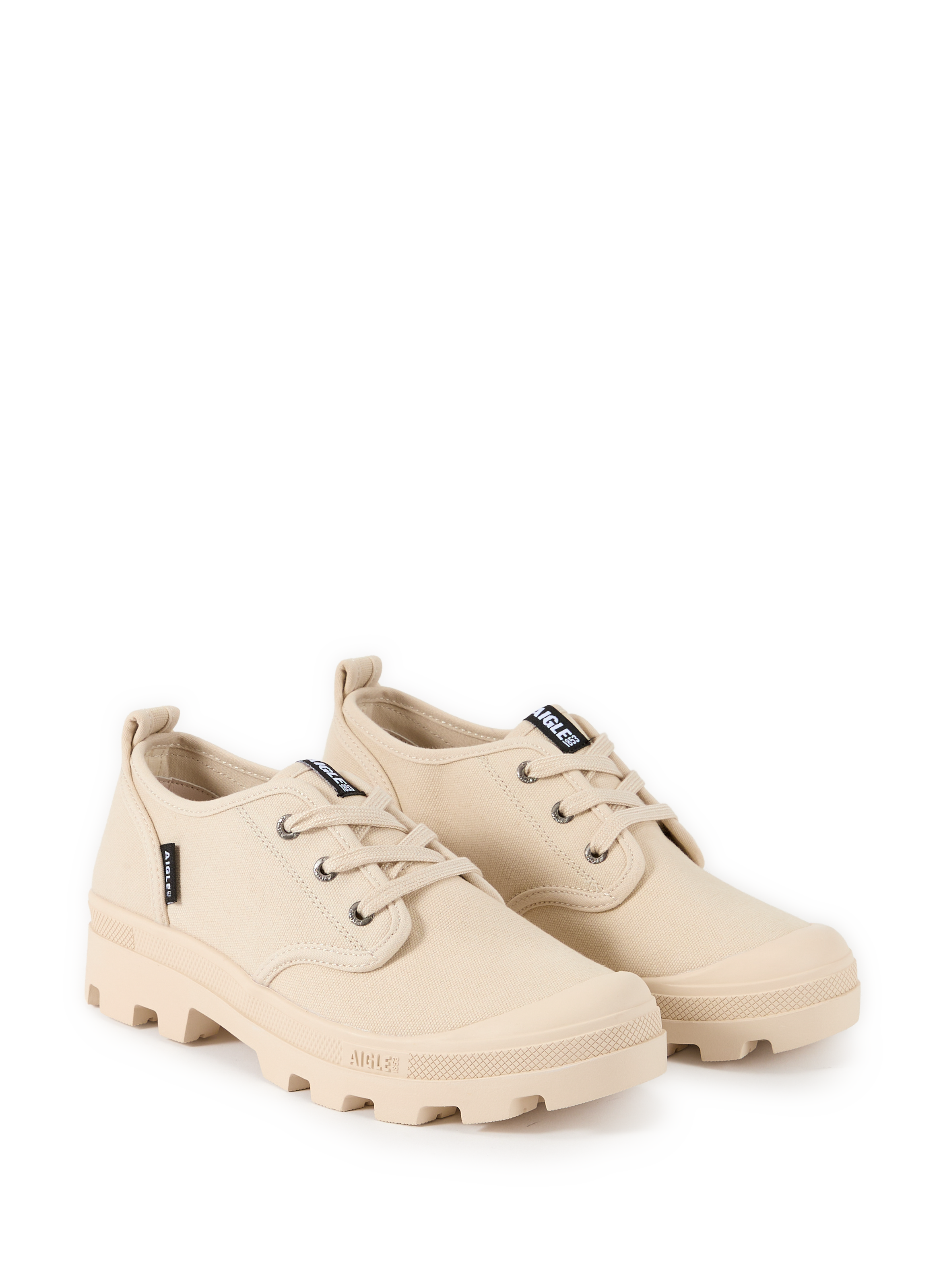 Text translated to English:
Tenere serrated sneakers in mixed piqué cotton AIGLE Beige
