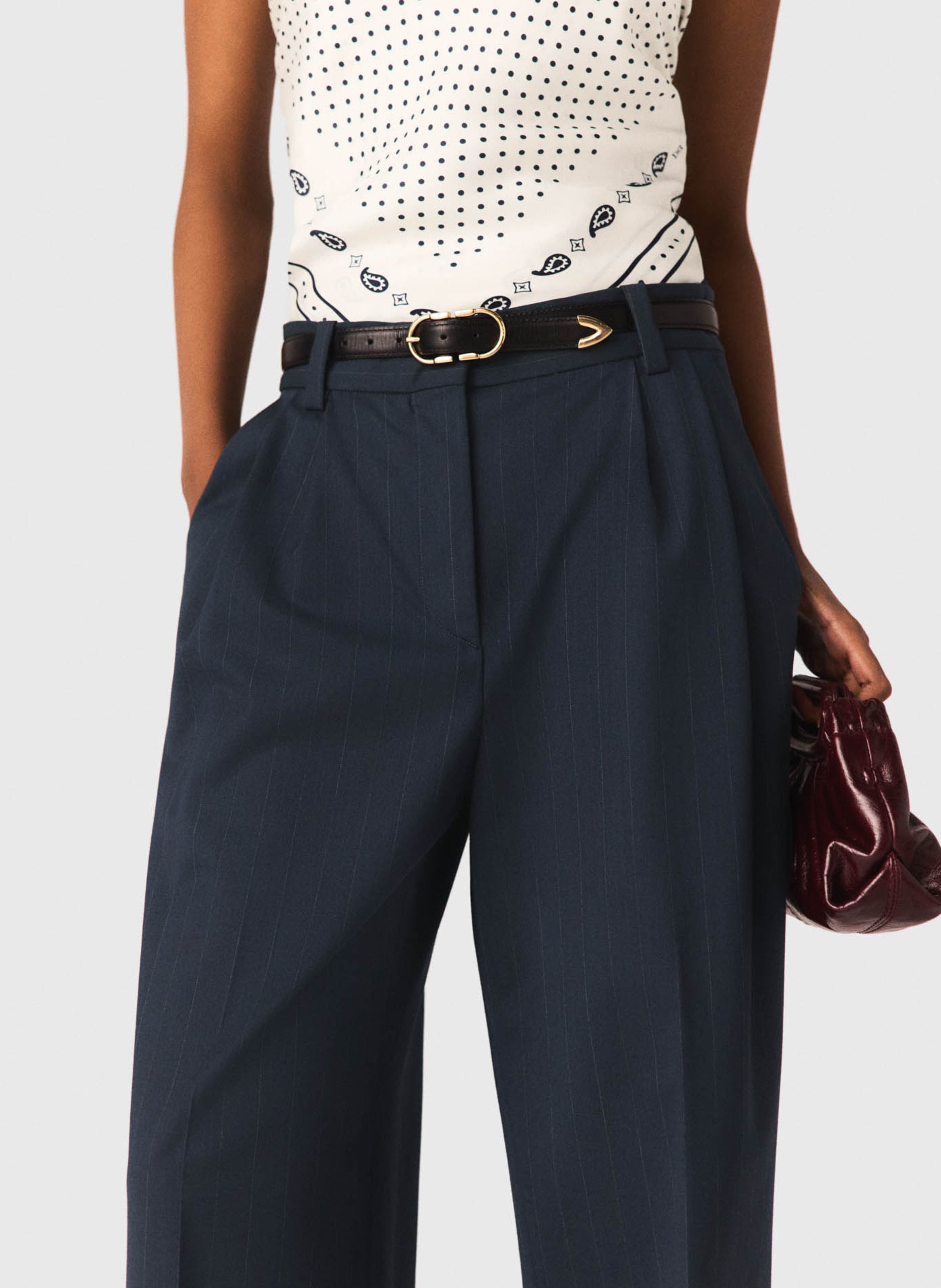 Pantalon de tailleur à rayures en laine mélangée MAJE Bleu