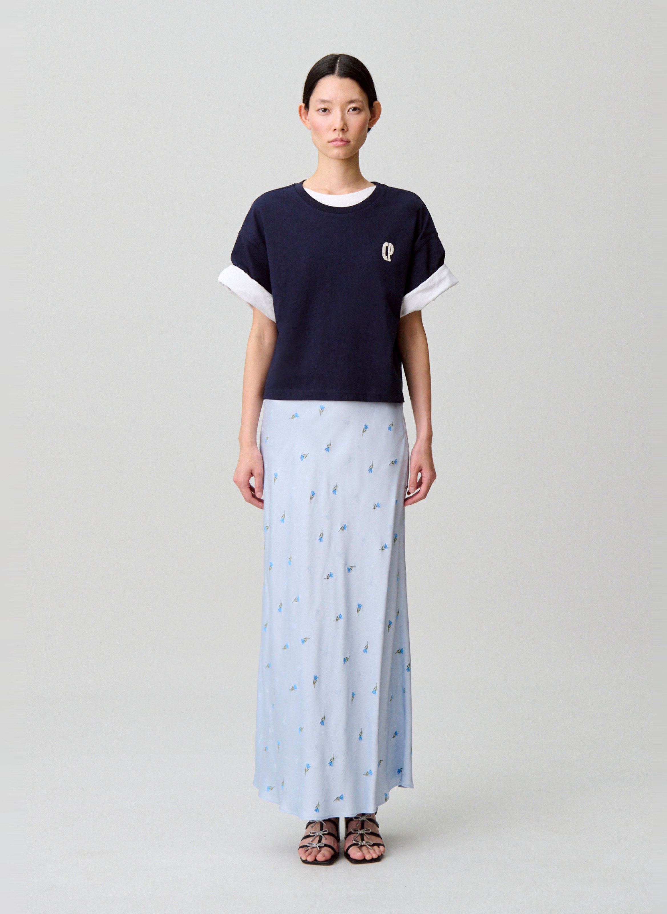 Jupe longue évasée imprimée CLAUDIE PIERLOT Bleu