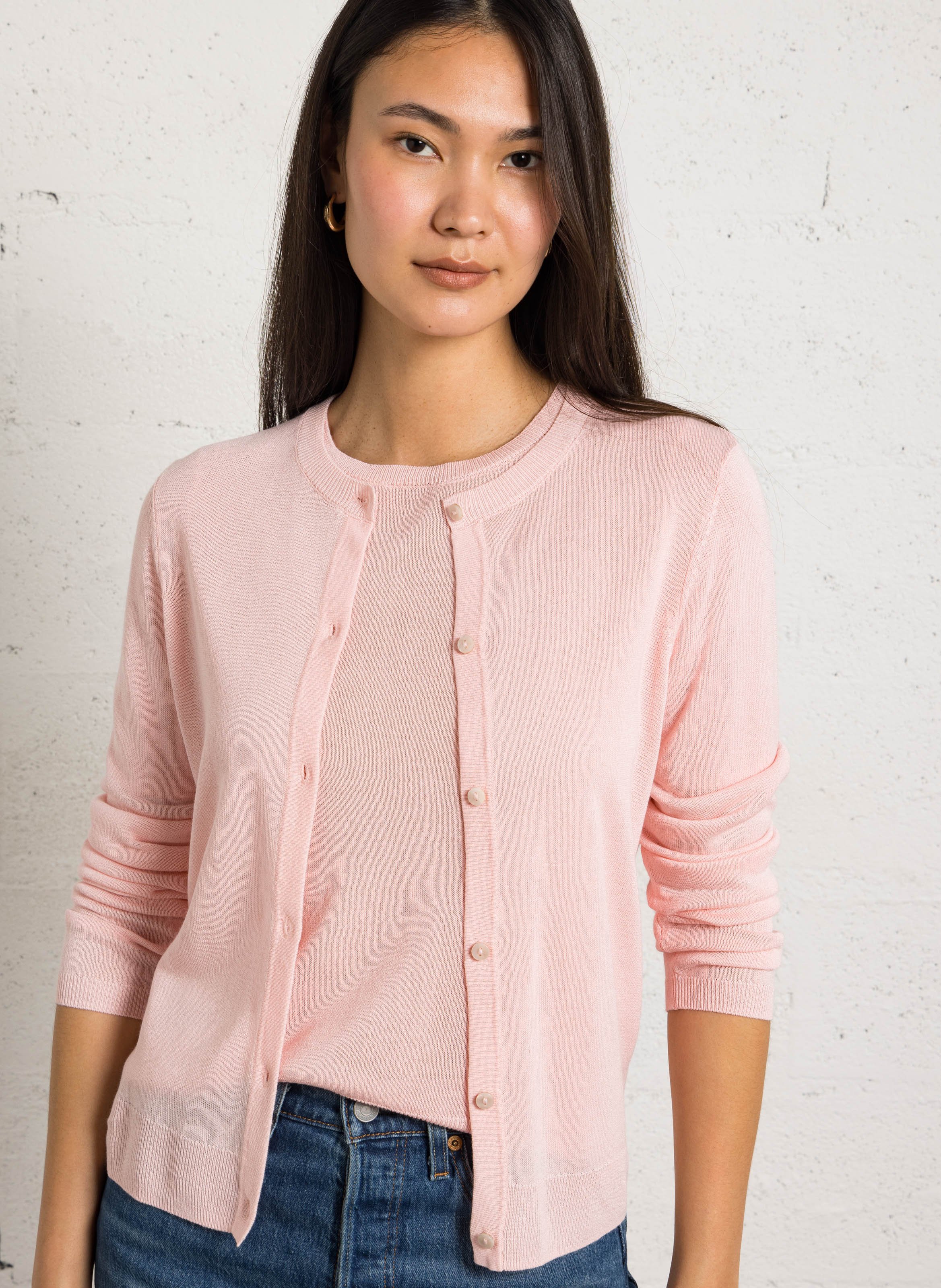 Gilet droit col rond en maille mélangée paprika MAISON 123 Rose