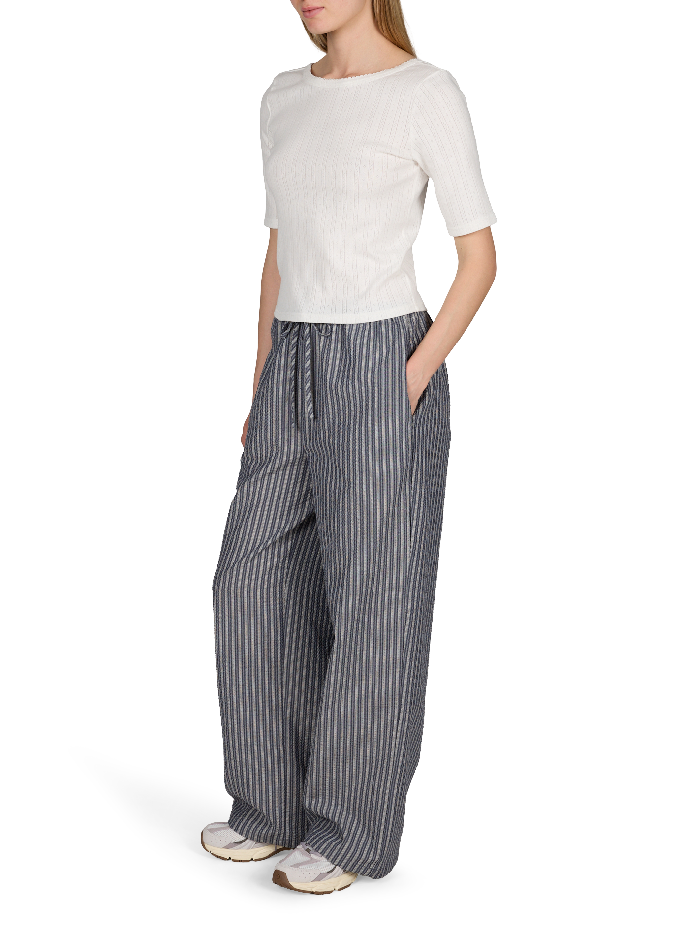 Pantalon droit à rayures en coton OBJECT Bleu