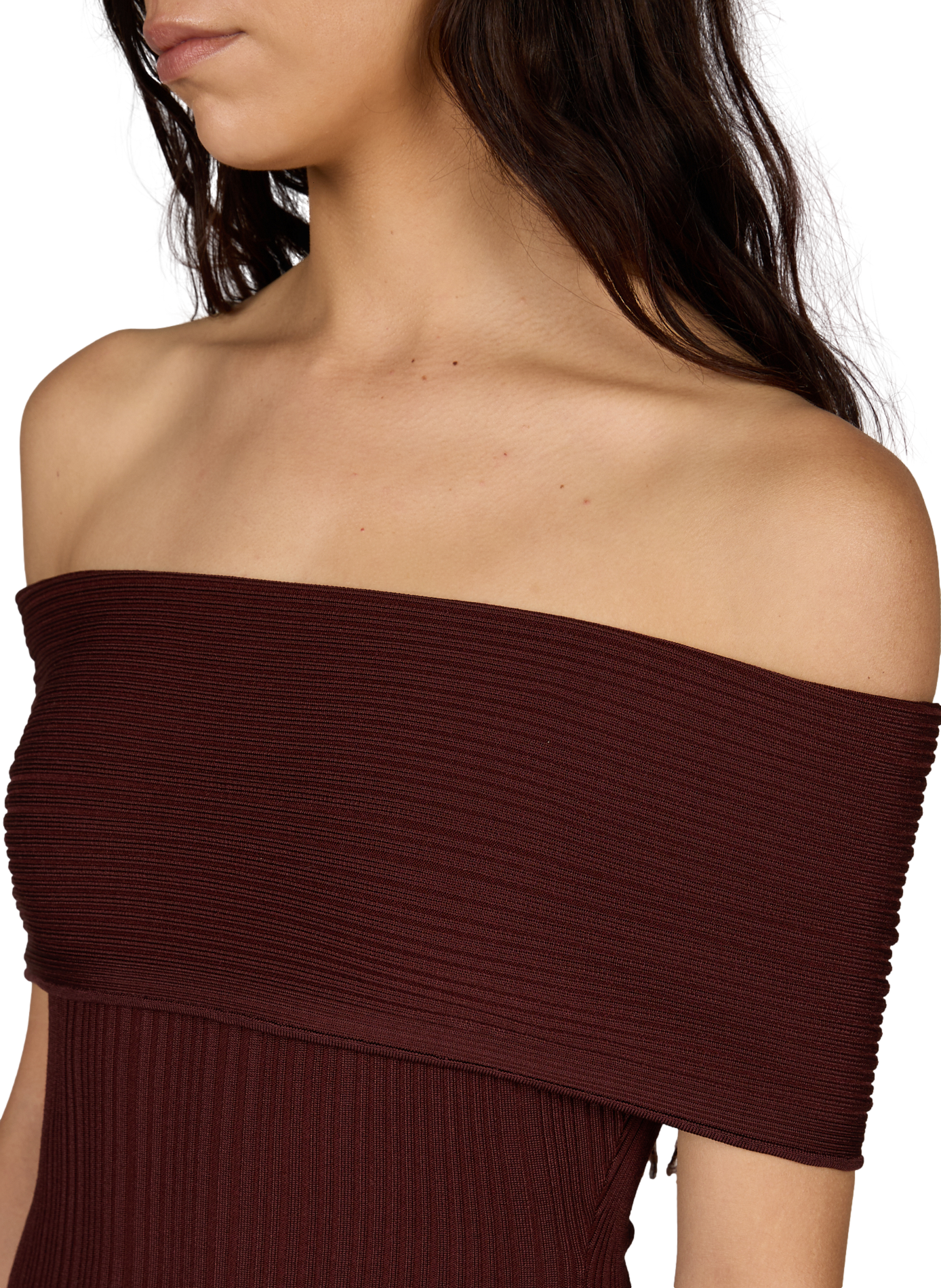 Knit and lace off-the-shoulder dress SELF PORTRAIT Red