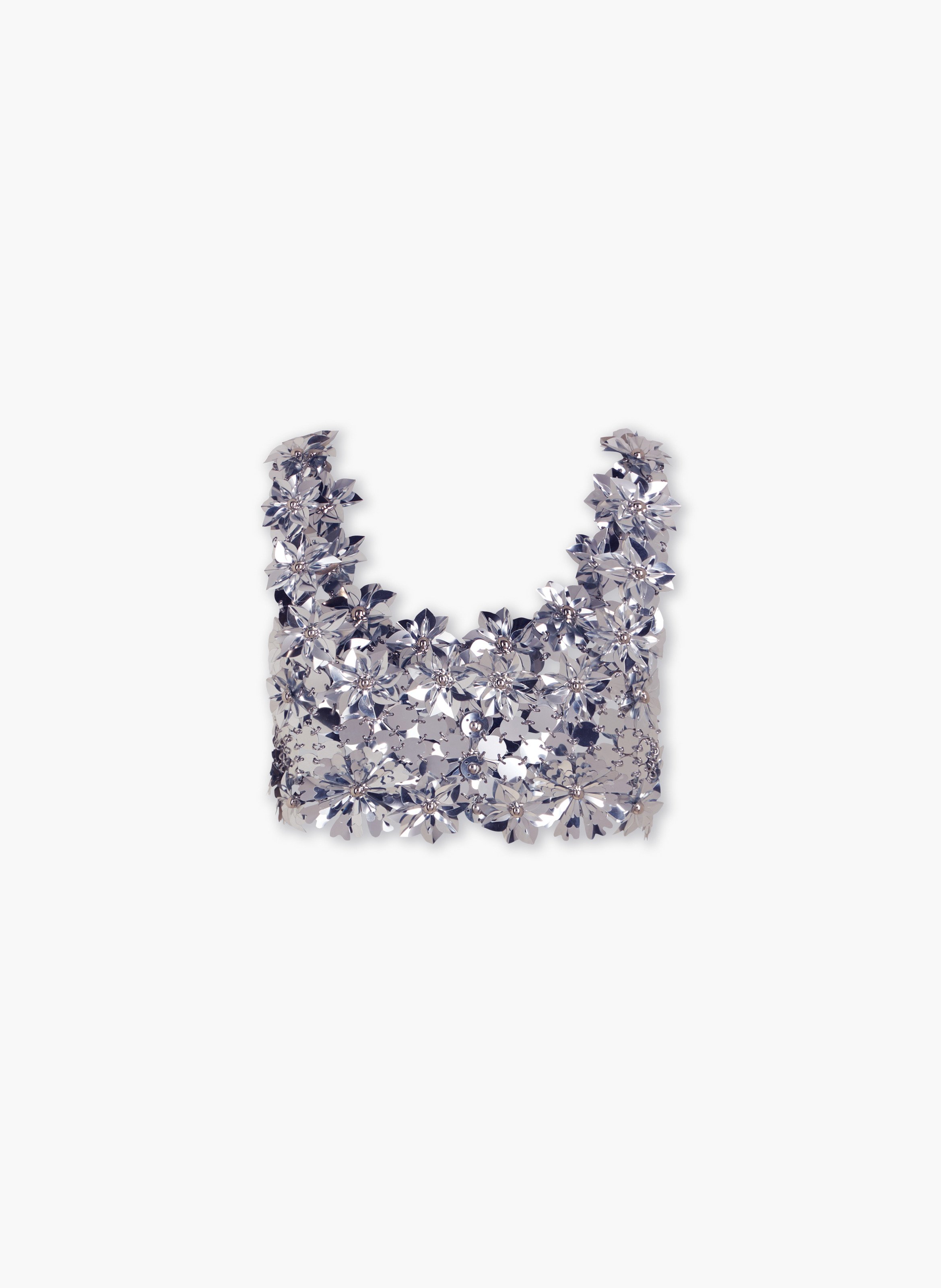 Brassière sans manches en assemblage avec détails de fleurs RABANNE Argent