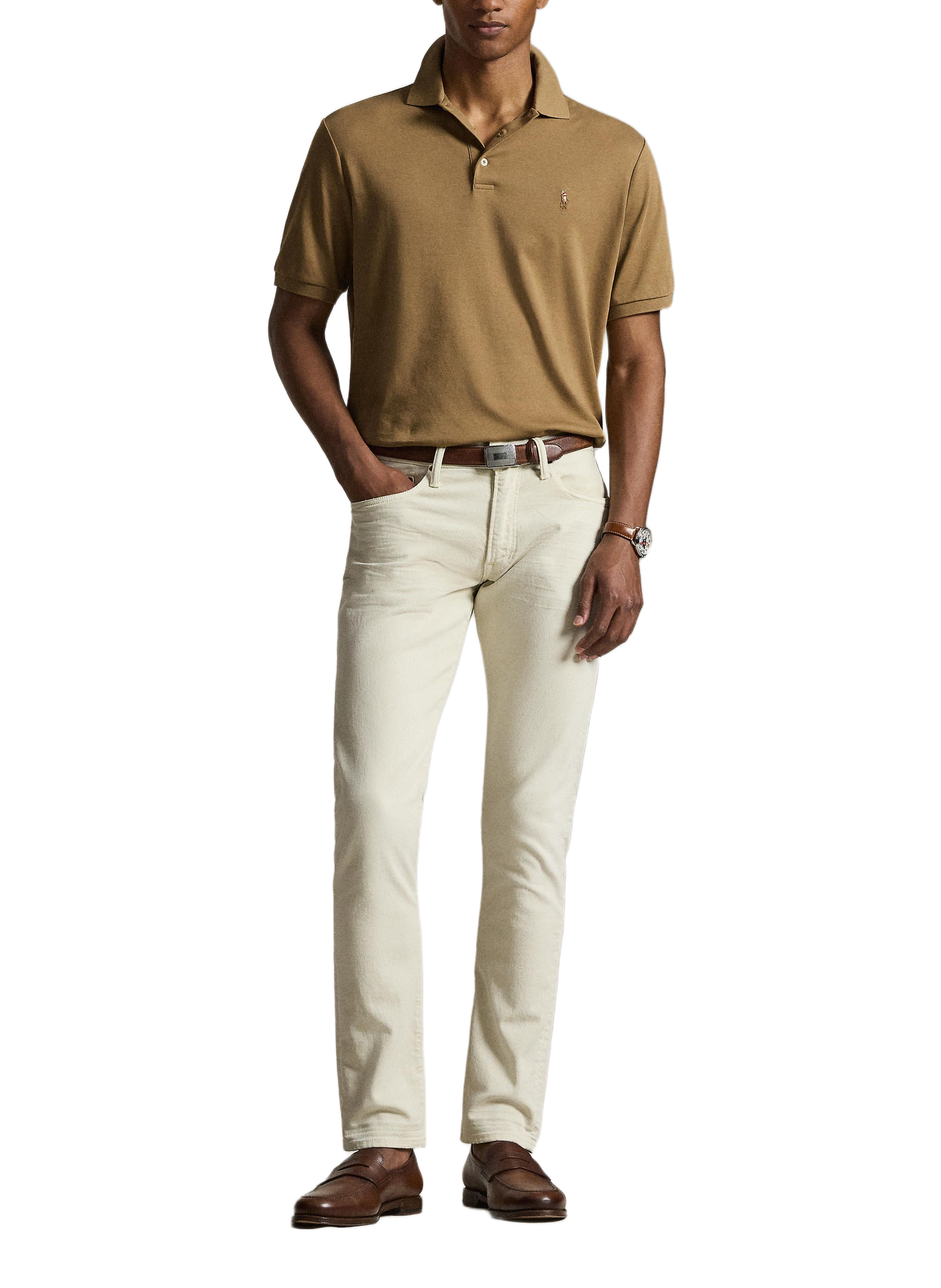 Polo droit en piqué de coton POLO RALPH LAUREN Beige
