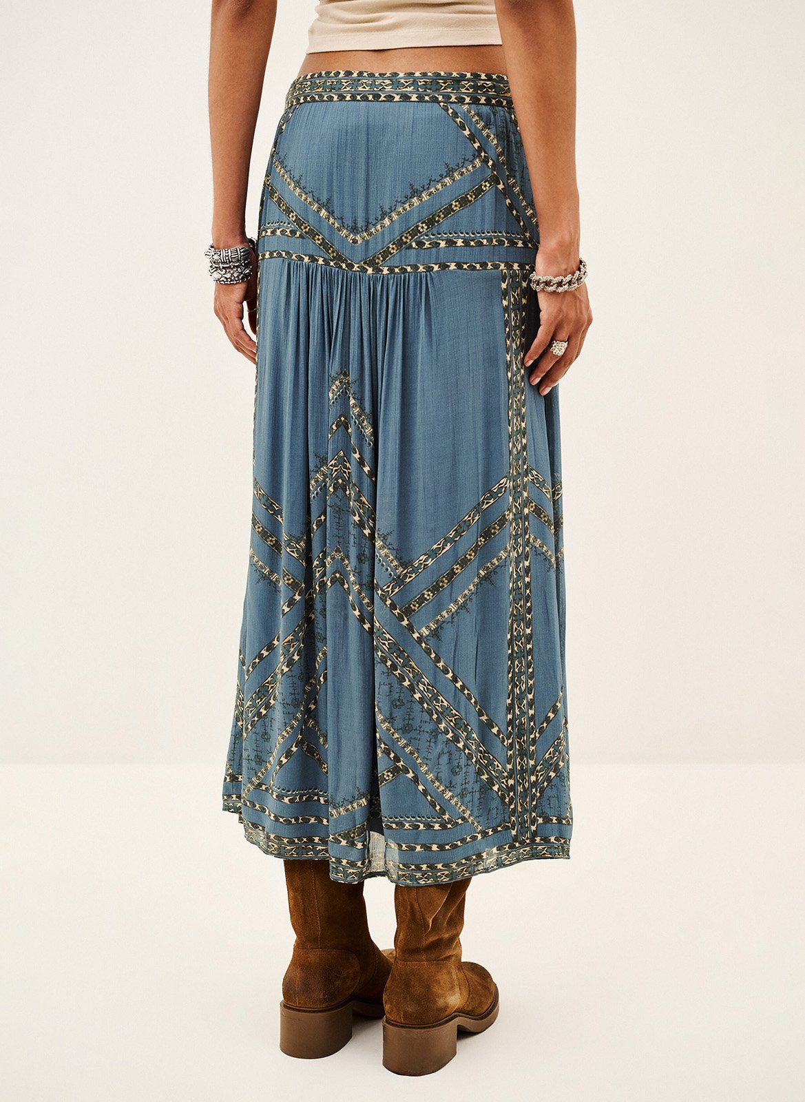 Jupe midi droite imprimée pearl BA&SH Bleu